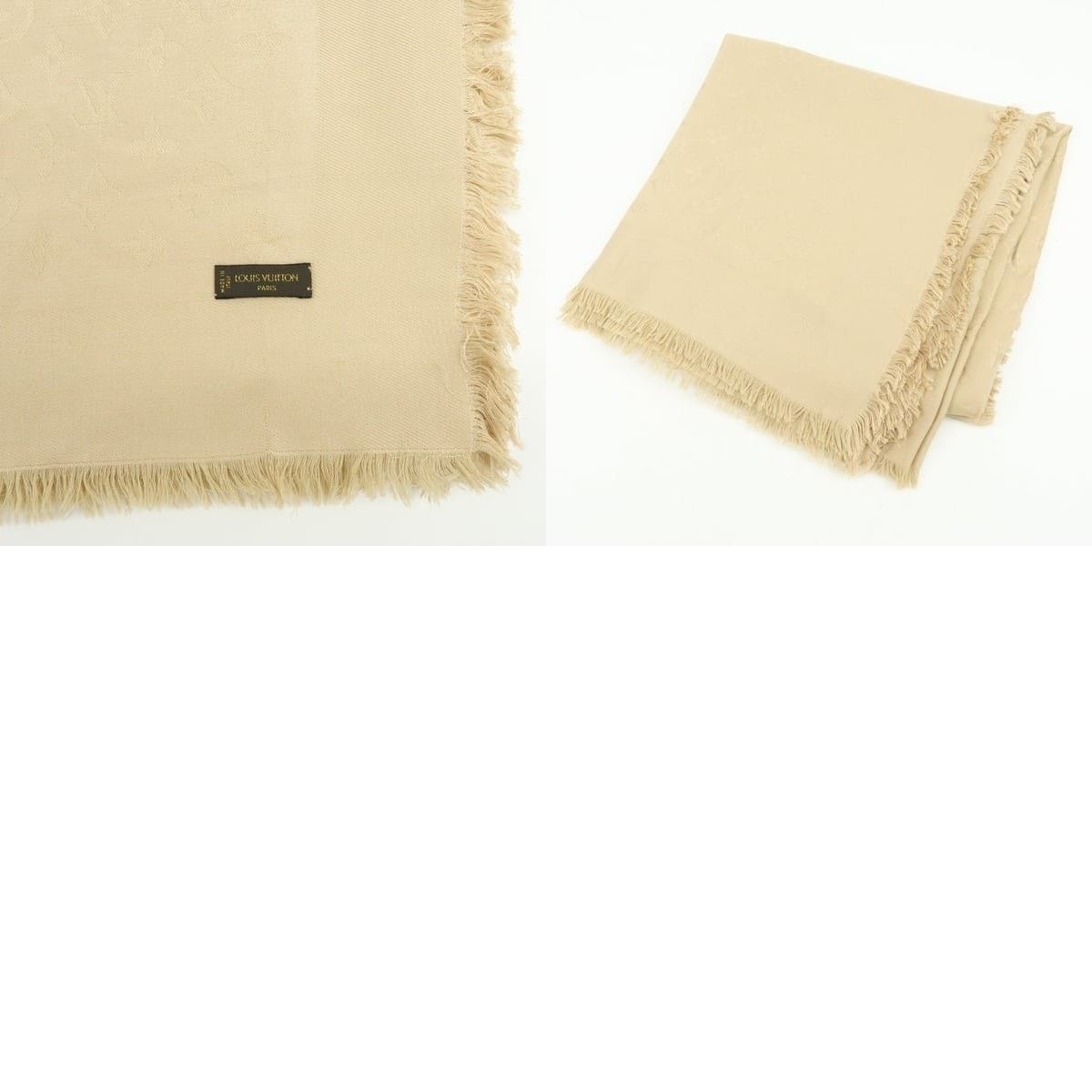 Louis Vuitton Louis Vuitton Monogram Shine Silk Wool Shawl Beige Size ONE SIZE - 7 Thumbnail