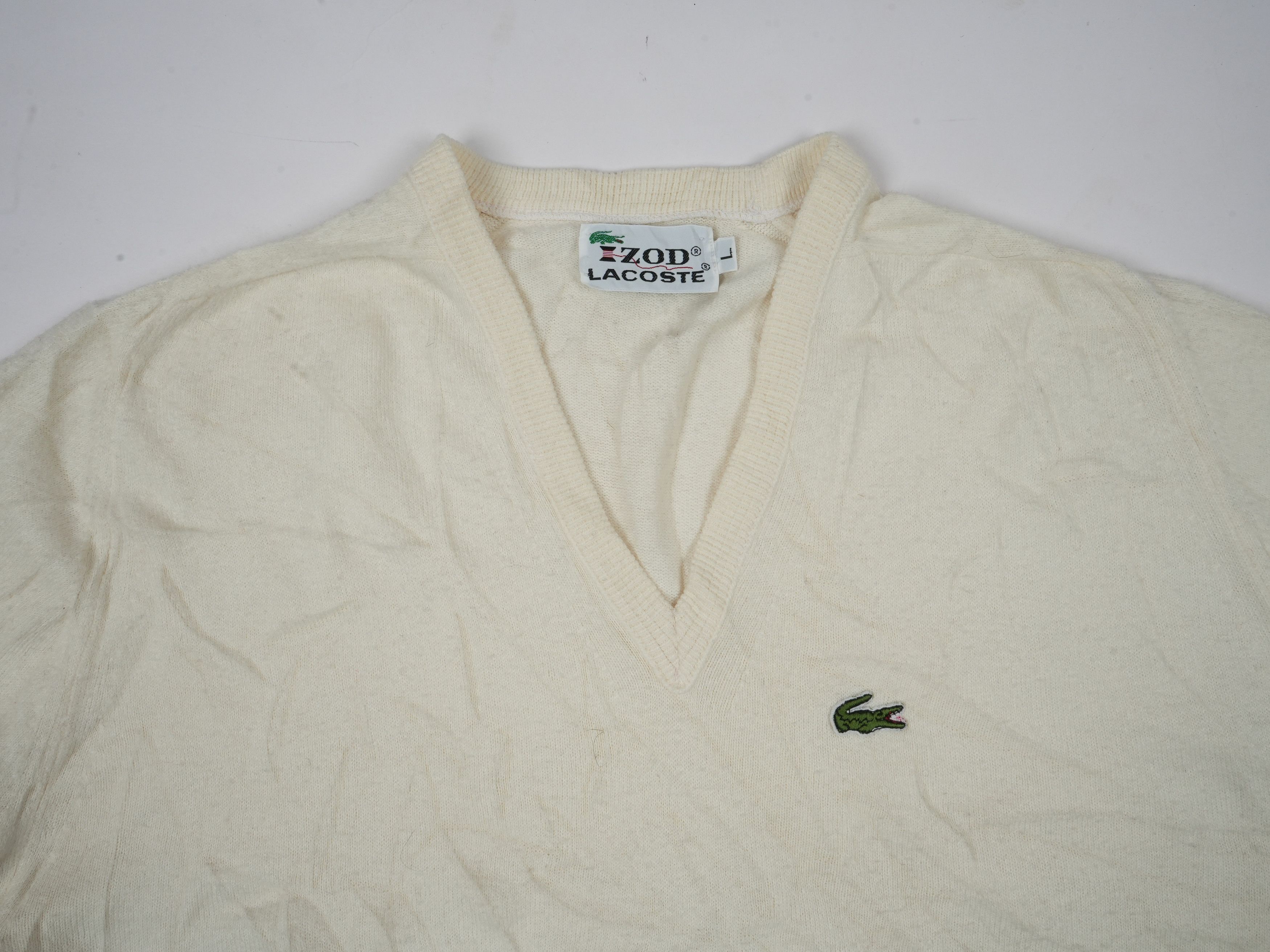 Lacoste Vintage Izod Lacoste V Neck Sweater Jumper Size US L / EU 52-54 / 3 - 3 Thumbnail