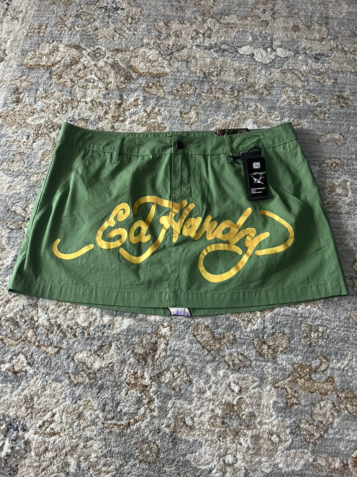 Ed Hardy ED HARDY GREEN GOLD GRAPHIC MINI SKIRT NWT Size 28" / US 6 / IT 42 - 2 Thumbnail