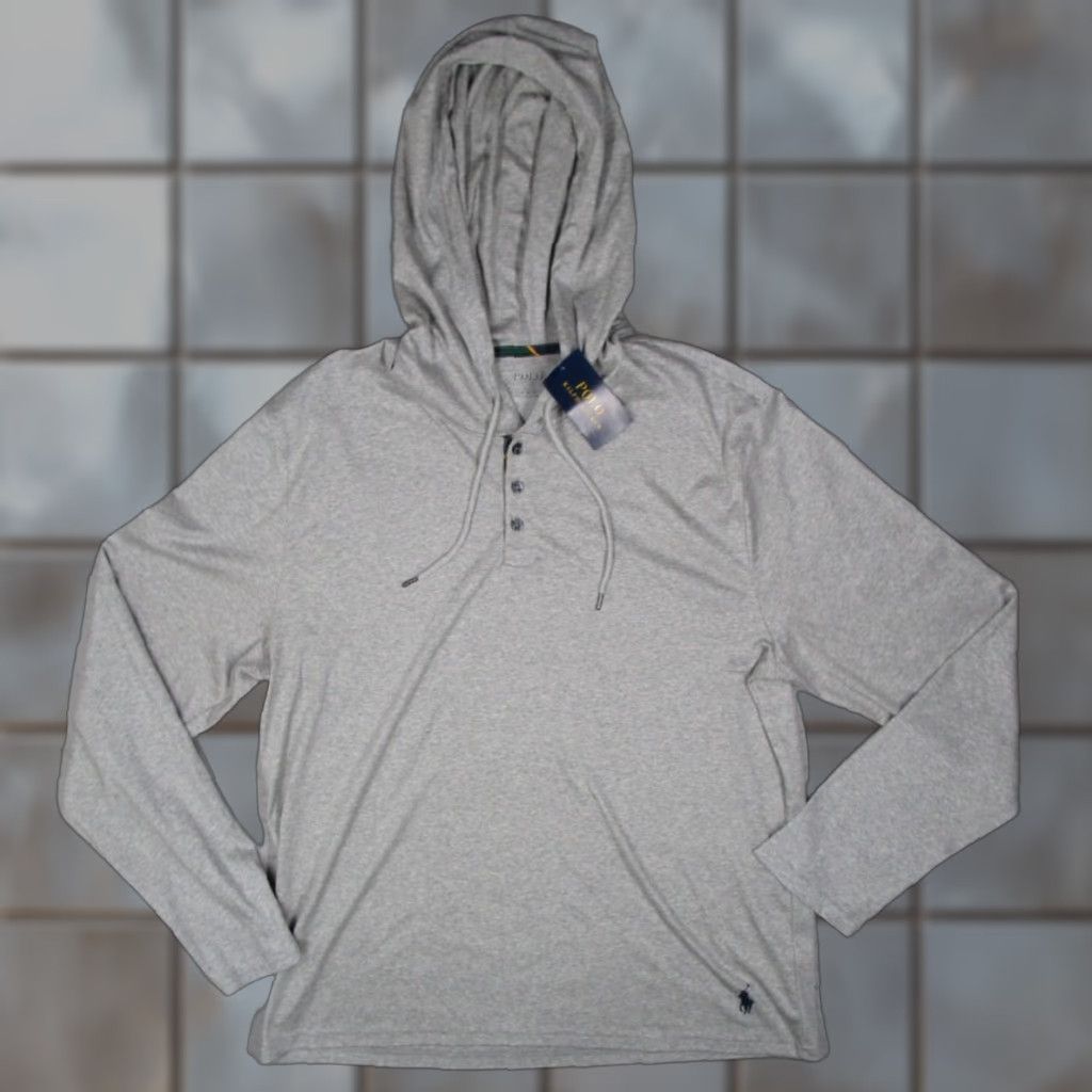 Polo Ralph Lauren Polo Ralph Lauren Hoodie Mens Medium Gray Long Sleeve Henley Pullover Blue Pony Size US M / EU 48-50 / 2 - 1 Thumbnail