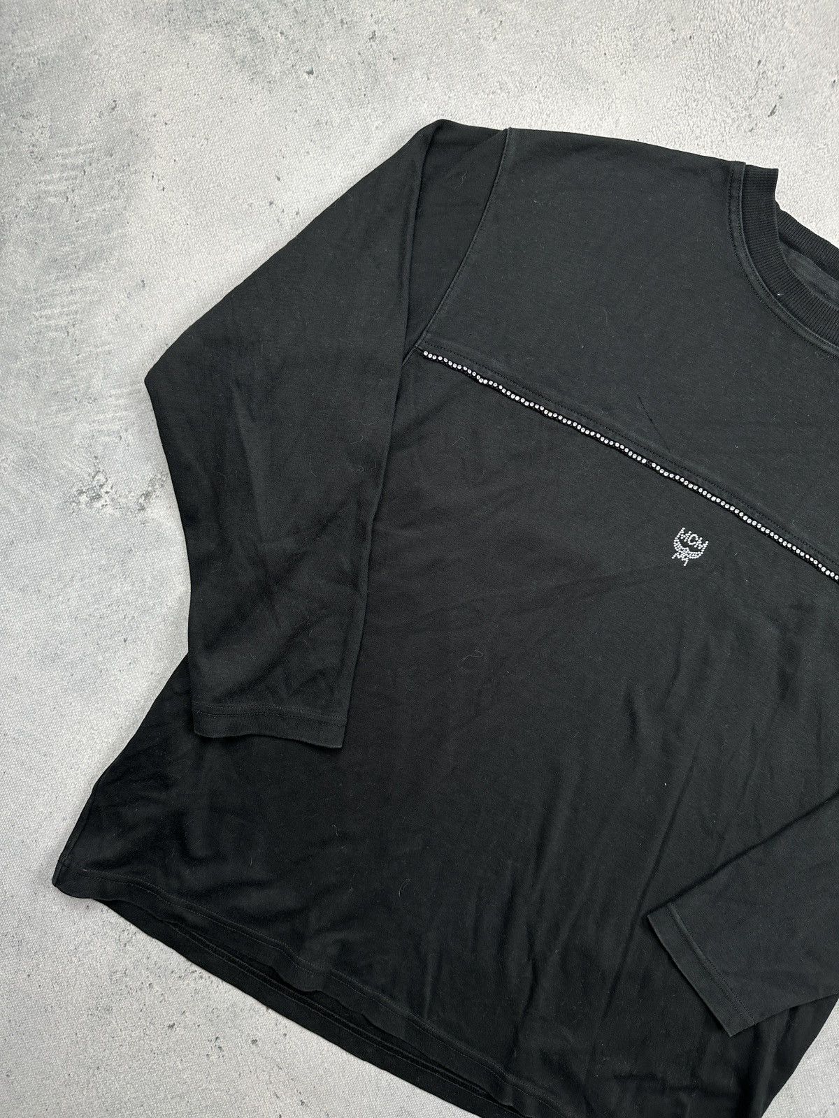MCM Vintage MCM Italy Black Rhinestone Logo Long Sleeve Tee Rare Size L / US 10 / IT 46 - 2 Thumbnail