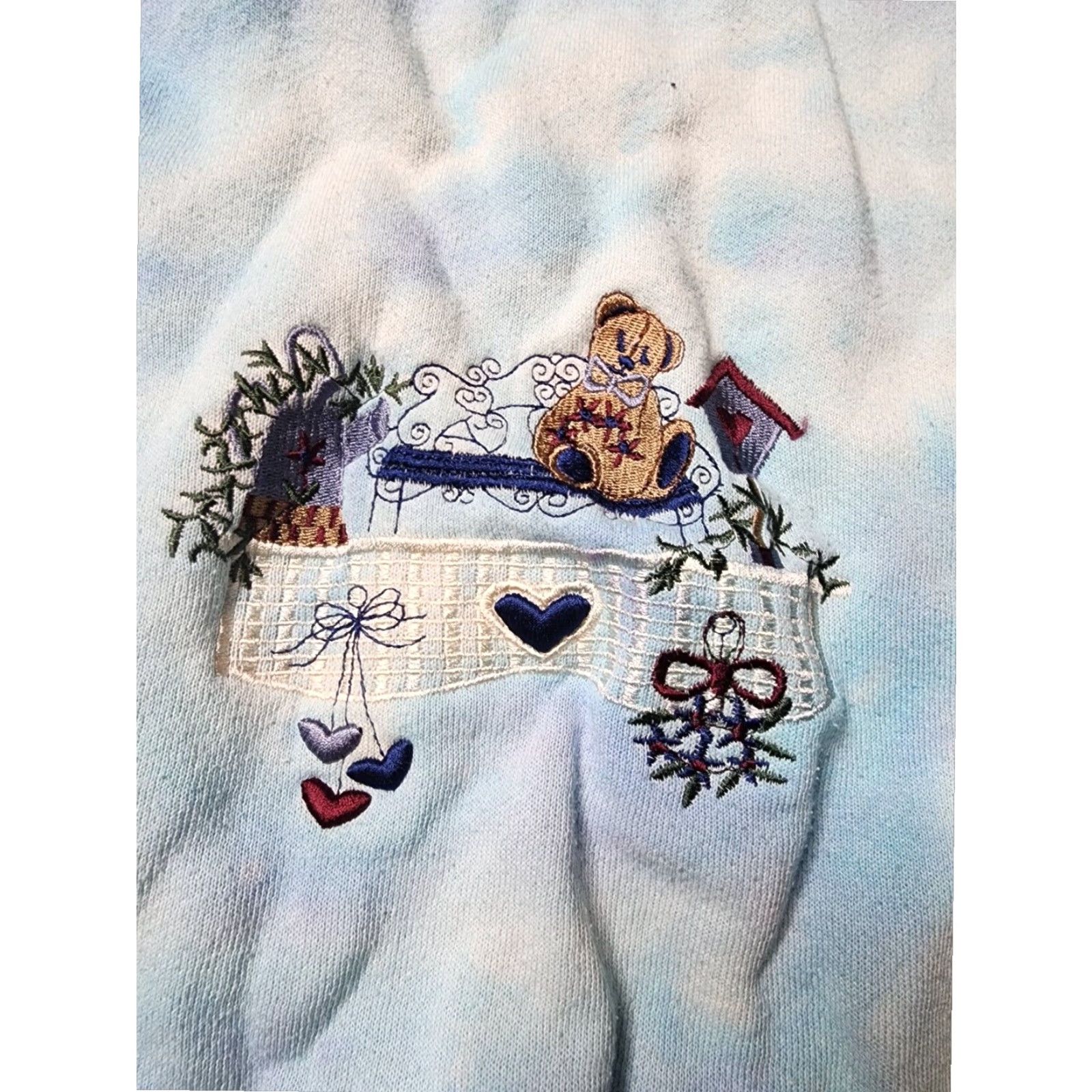 Fruit Of The Loom VINTAGE Fruit of the Loom Womens L Blue Crewneck Embroidered Grandma Bear Sweatshirt 80s Tie Dye Size L / US 10 / IT 46 - 2 Thumbnail