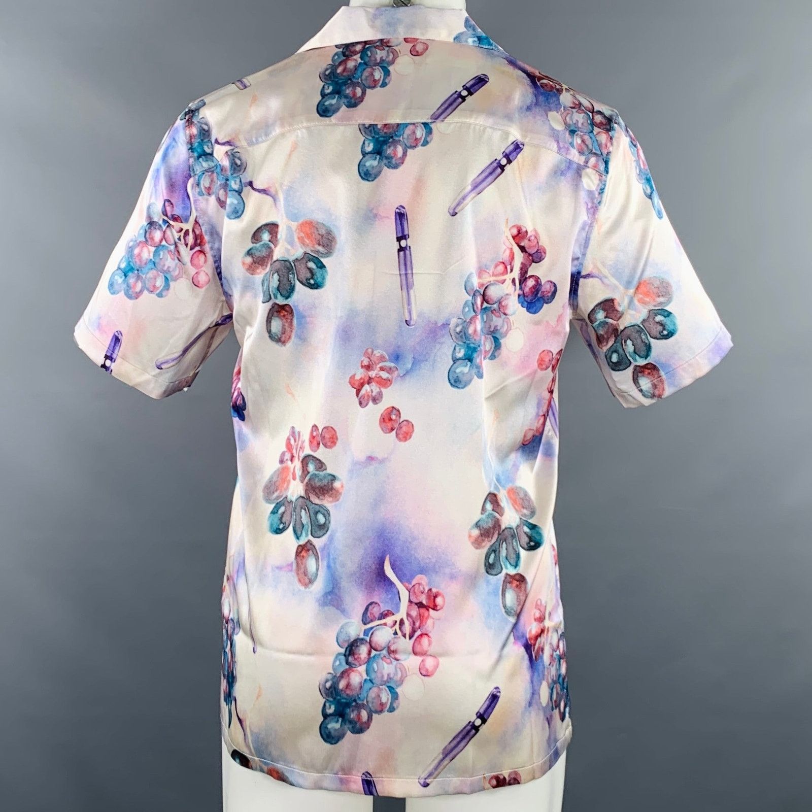 Nahmias S Grape Swishers Purple Beige Print Silk Blend Short Sleeve Size US S / EU 44-46 / 1 - 4 Thumbnail