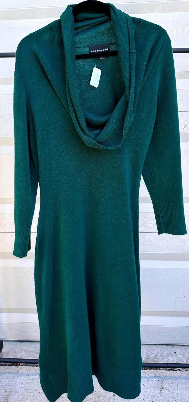 Designer Cozy Green Knit Sweater Dress, XL Size XL / US 12-14 / IT 48-50 - 1 Thumbnail