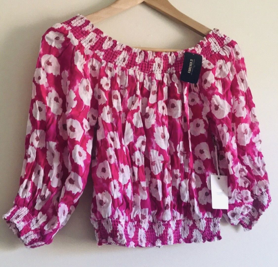 Forever 21 VERSATILE FLORAL COLD SHOULDER CROP TOP BLOUSE Size S / US 4 / IT 40 - 7 Thumbnail