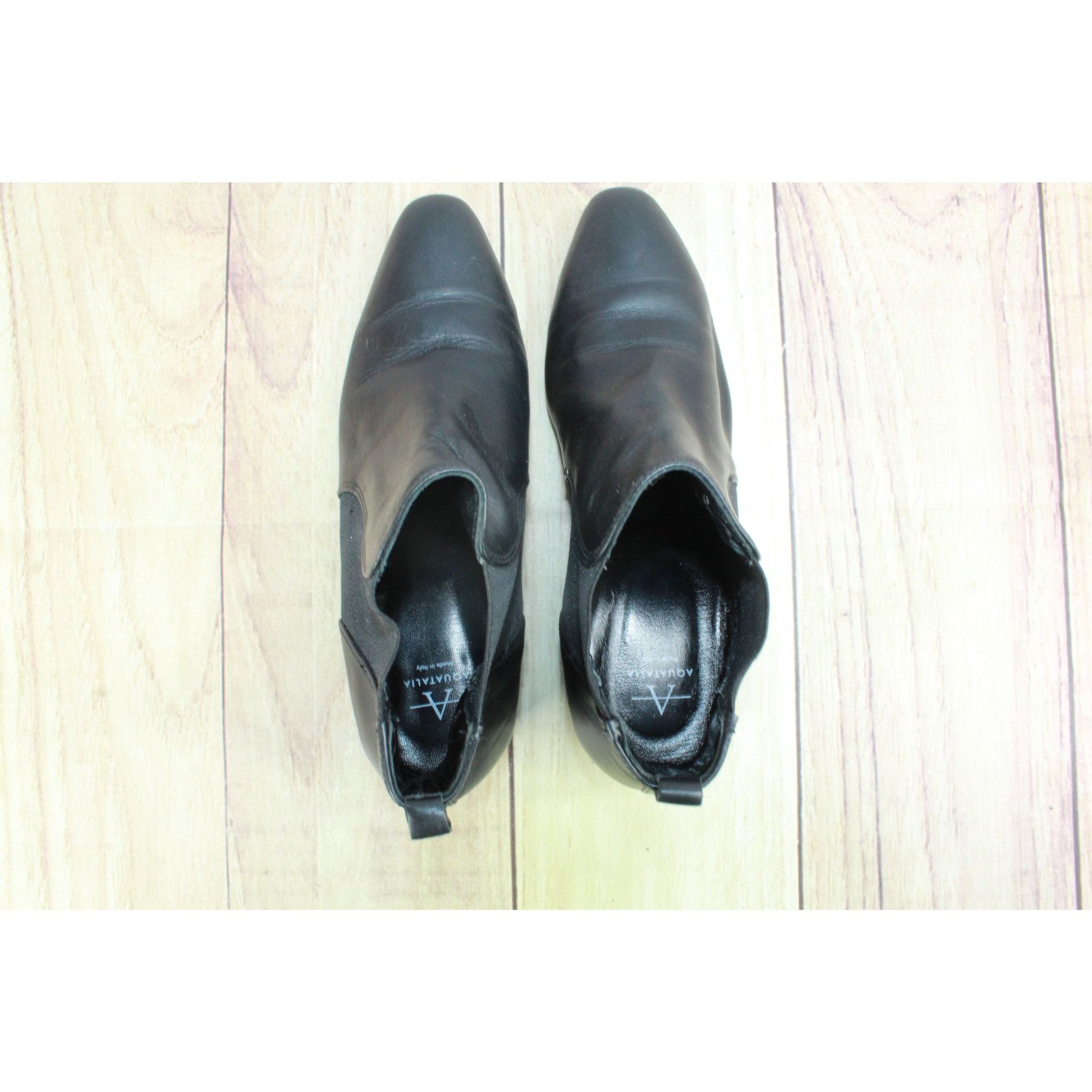 Aquatalia Aquatalia Black Leather Pointed-Toe Low Block Heel Ankle Boo Size US 8 / IT 38 - 9 Thumbnail