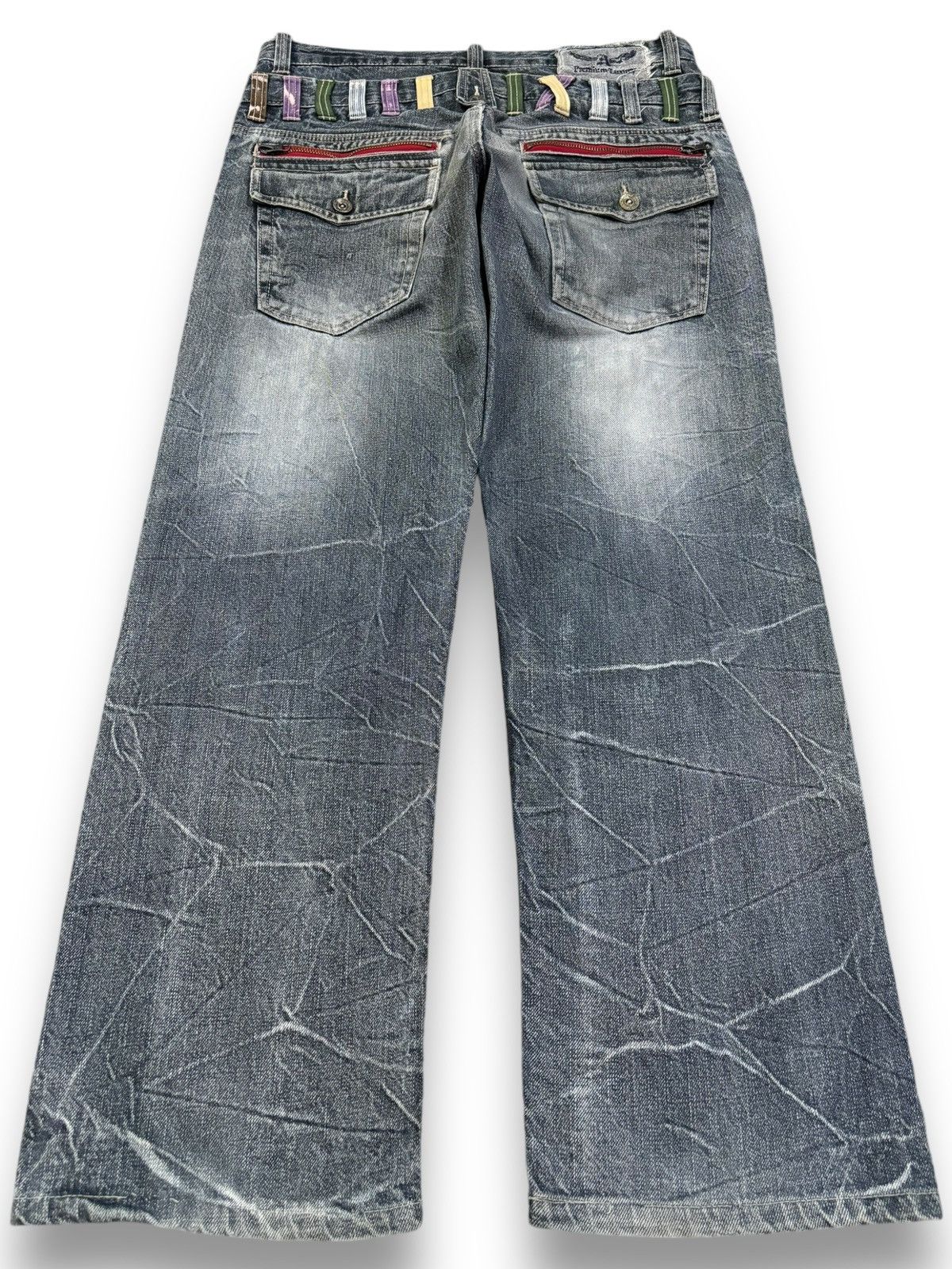 14th Addiction Japanese Brand Double Waist Cracked Wash Loose Ripped Jeans Size US 33 - 2 Thumbnail