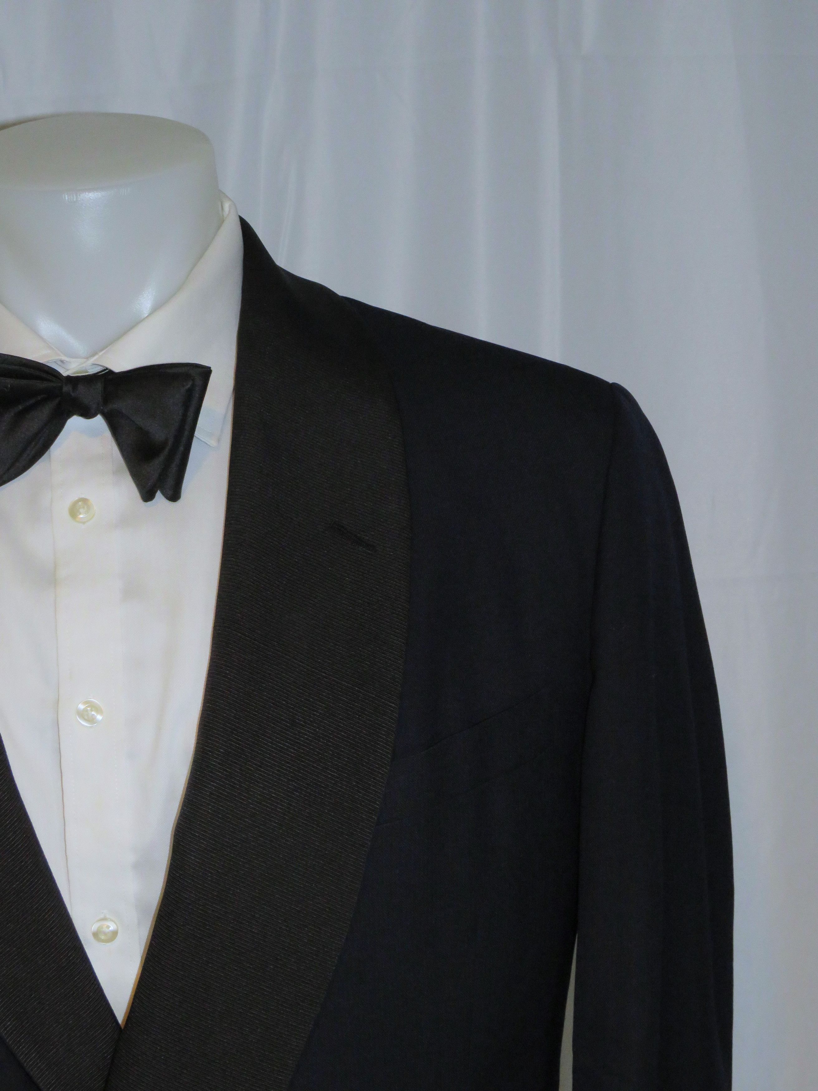 Alan Flusser Bespoke Navy Herringbone Shawl Collar One Button Tuxedo 40R Size 40R - 5 Thumbnail