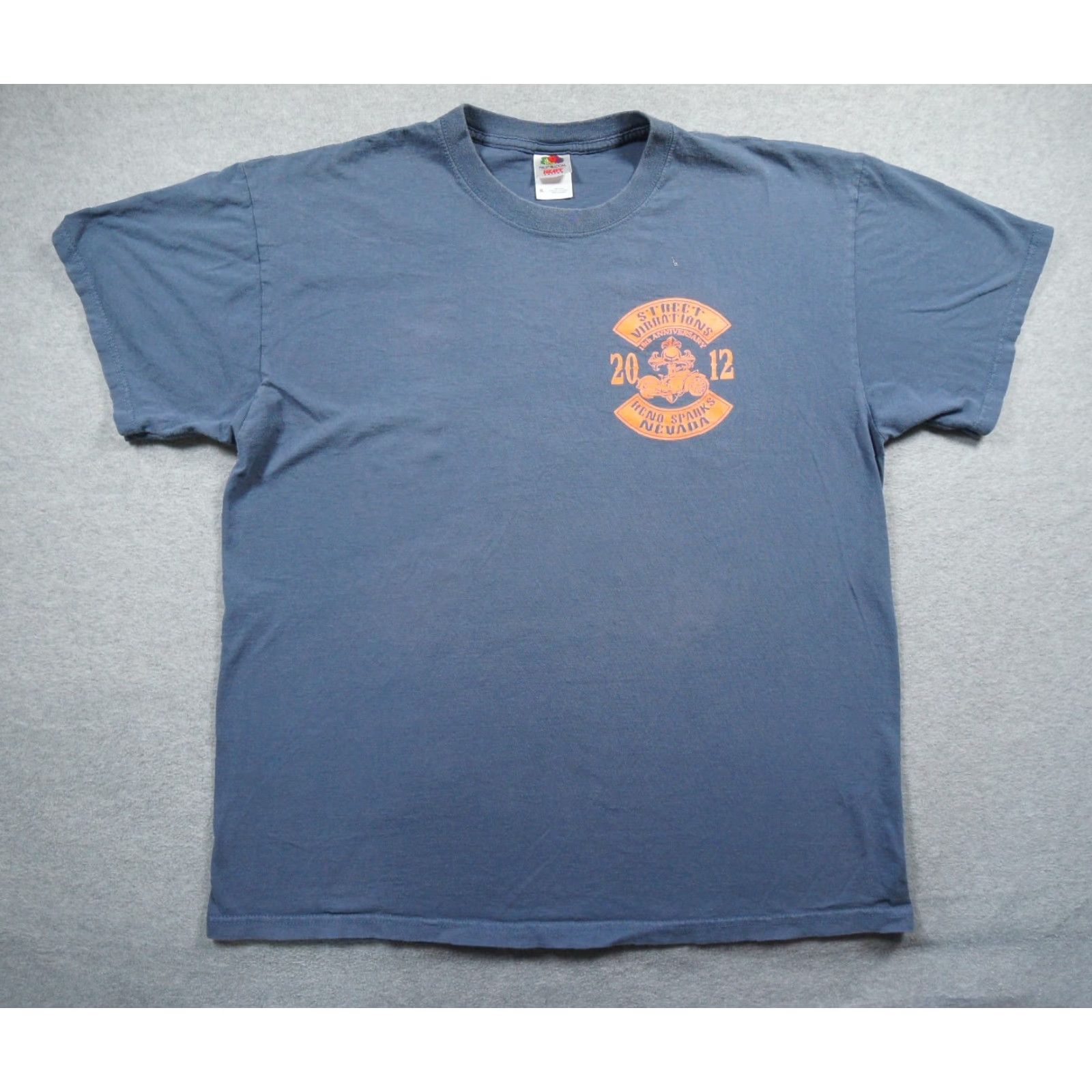Fruit Of The Loom Street Vibrations Shirt Mens XL Blue Motorcycle Tee Reno Nevada Biker 2012 Fruit of the Loom T-Shirt Size US XL / EU 56 / 4 - 3 Thumbnail