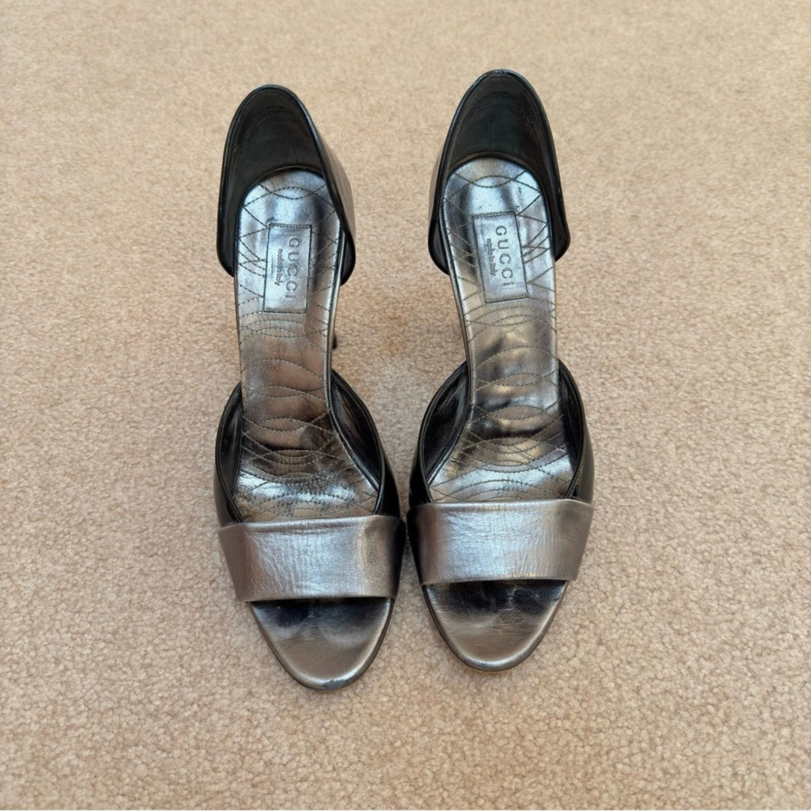 Gucci Gucci Gunmetal Silver Gray Leather D'Orsay Peeptoe Heels 8.5 Size US 8.5 / IT 38.5 - 2 Thumbnail