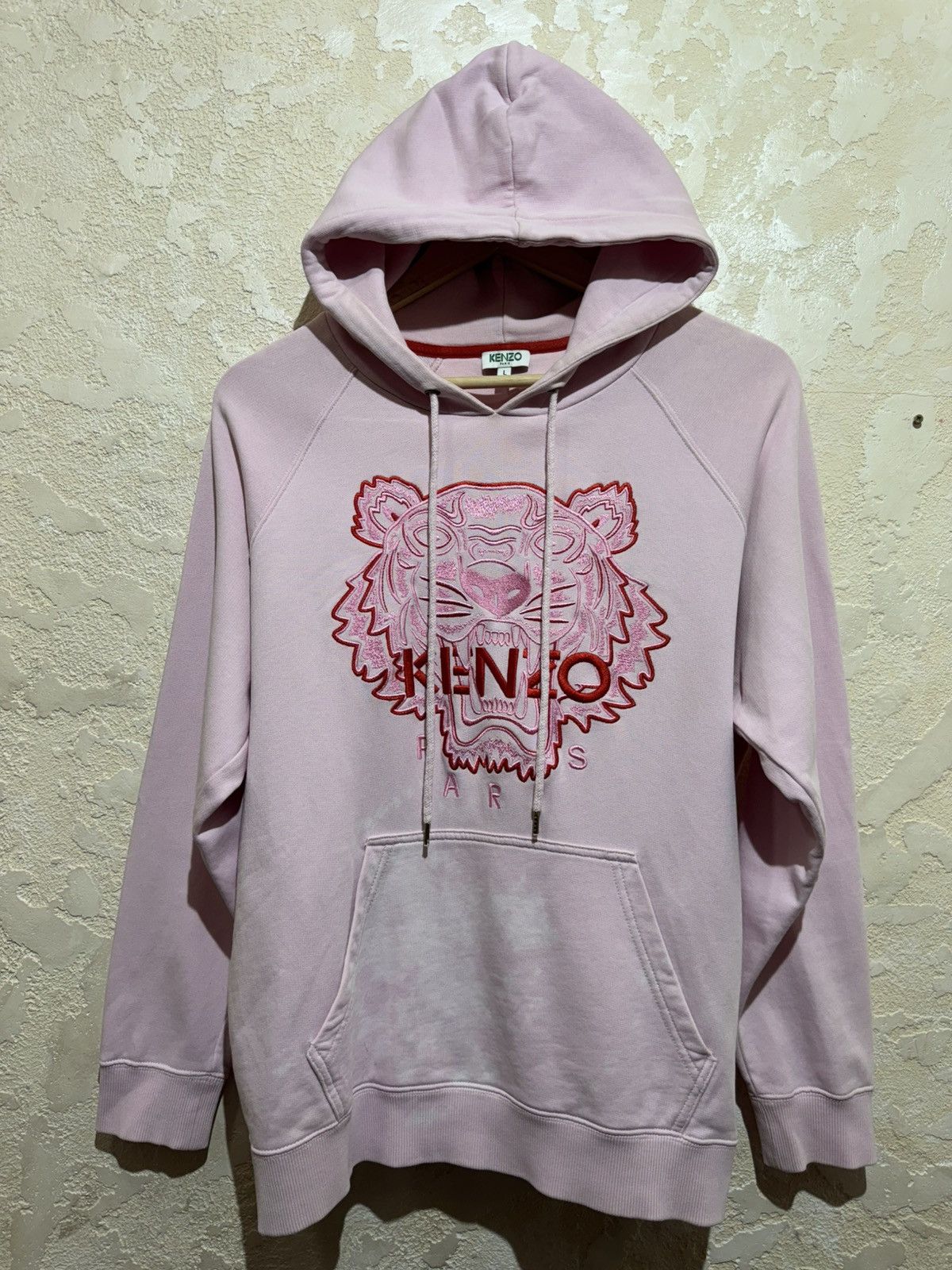 Kenzo Kenzo Pink Tiger Head Embroidered Logo DRawstring Hoodie Size L / US 10 / IT 46 - 1 Thumbnail