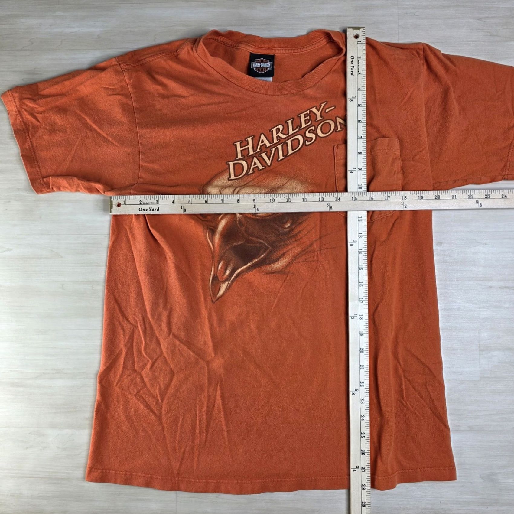 Harley Davidson VINTAGE Harley-Davidson Shirt Mens L Orange Eagle Kuwait Pocket Made USA 90s Size US L / EU 52-54 / 3 - 3 Thumbnail