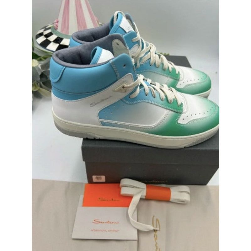 Santoni Mens Santoni Hi-Top Sneakers in Green, Blue & White size 11 Size US 11 / EU 44 - 7 Thumbnail
