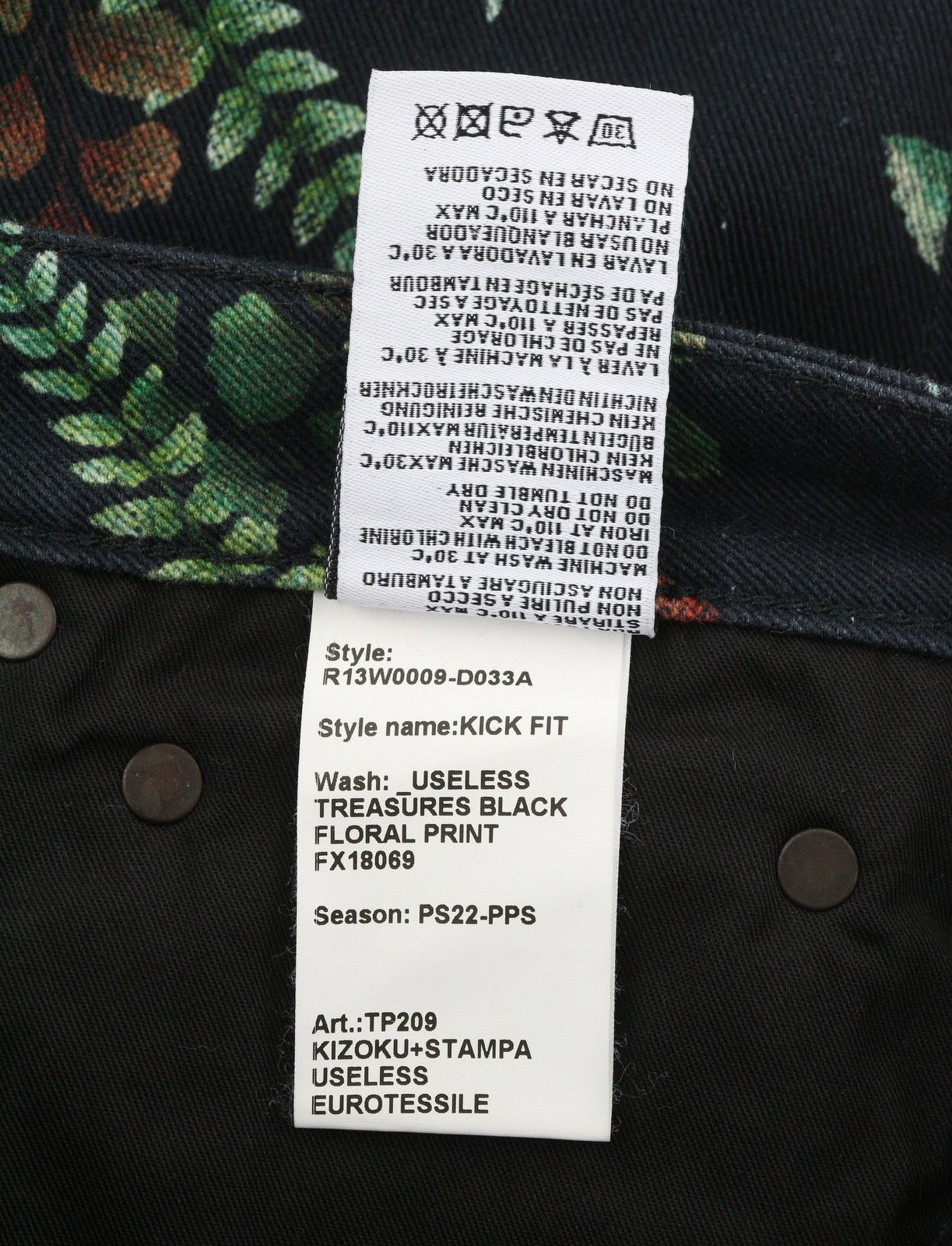 R13 KICK FIT 27 Black Floral Print Ankle Cropped Jeans 85830 Size 27" / US 4 / IT 40 - 9 Thumbnail