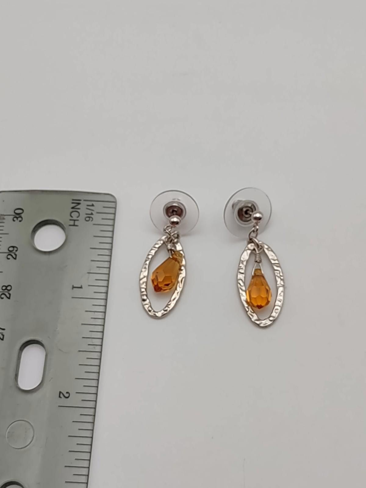 The Unbranded Brand Sterling Silver Hammered Oval Drop Resin Earrings Size ONE SIZE - 2 Thumbnail
