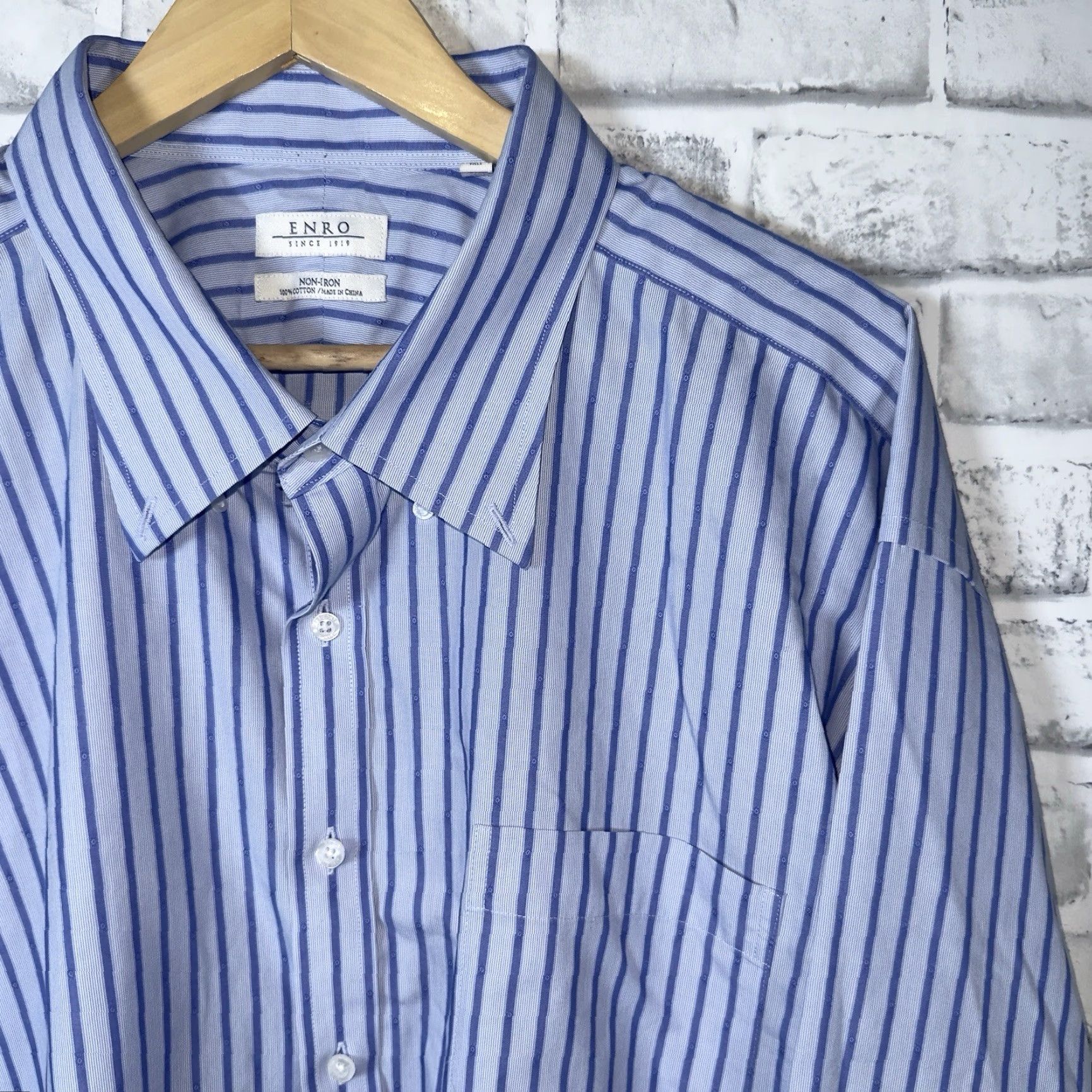 Enro VINTAGE ENRO Blue Striped 100% Cotton Long Sleeve Button-Down Shirt Mens 36T Size US M / EU 48-50 / 2 - 2 Thumbnail