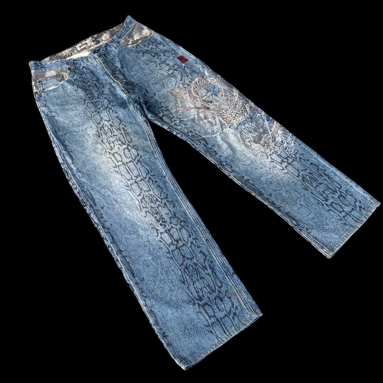 Karakuri Tamashii Rare Karakuri Tamashii Snakeskin Dragon Embroidered Distress Size US 33 - 3 Thumbnail