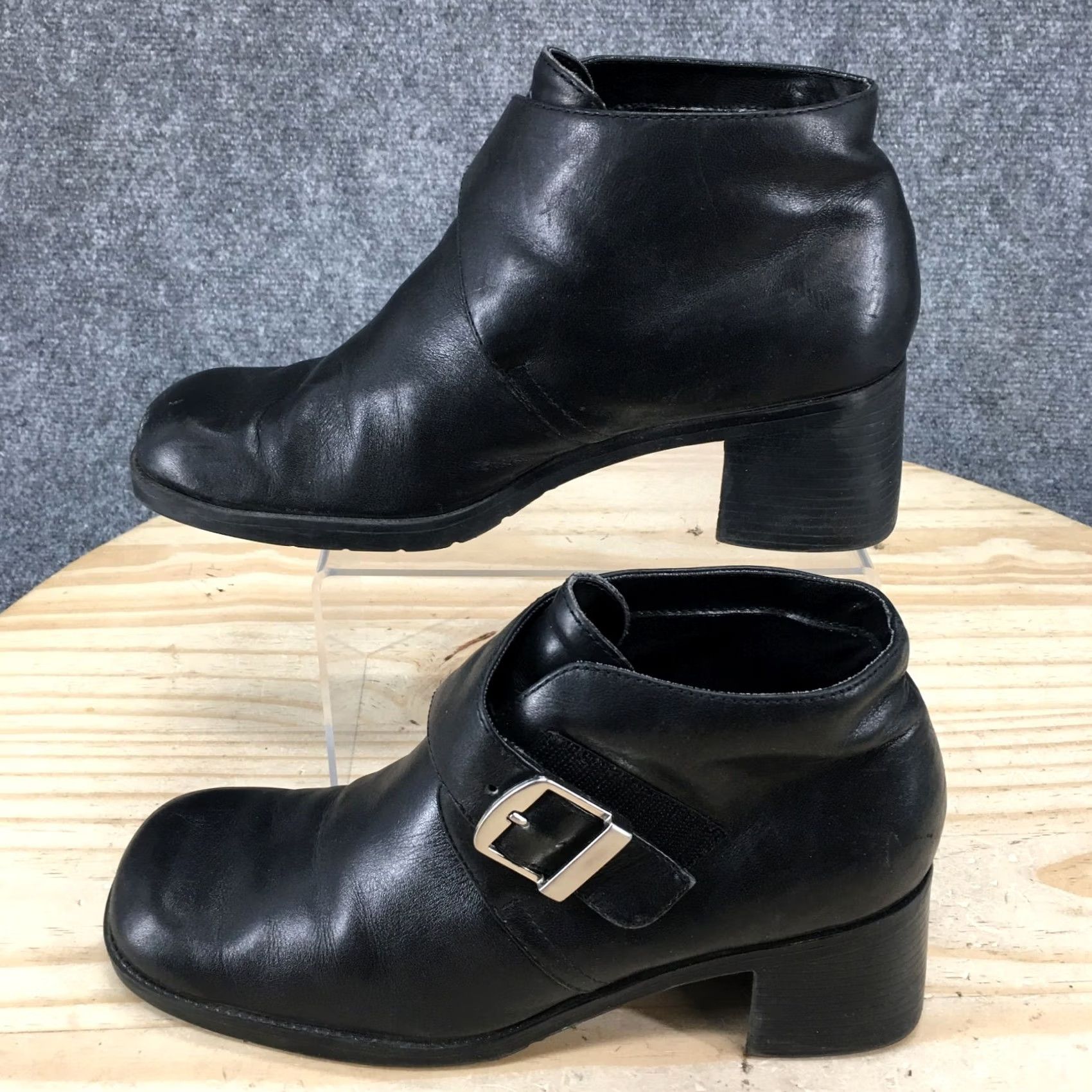 Vintage White Mountain Boots Womens 8 M Sandra Ankle Booties Black Leather Heel 2in Zip Casual Block Heel Bootie Mens Womens Size US 8 / IT 38 - 2 Thumbnail