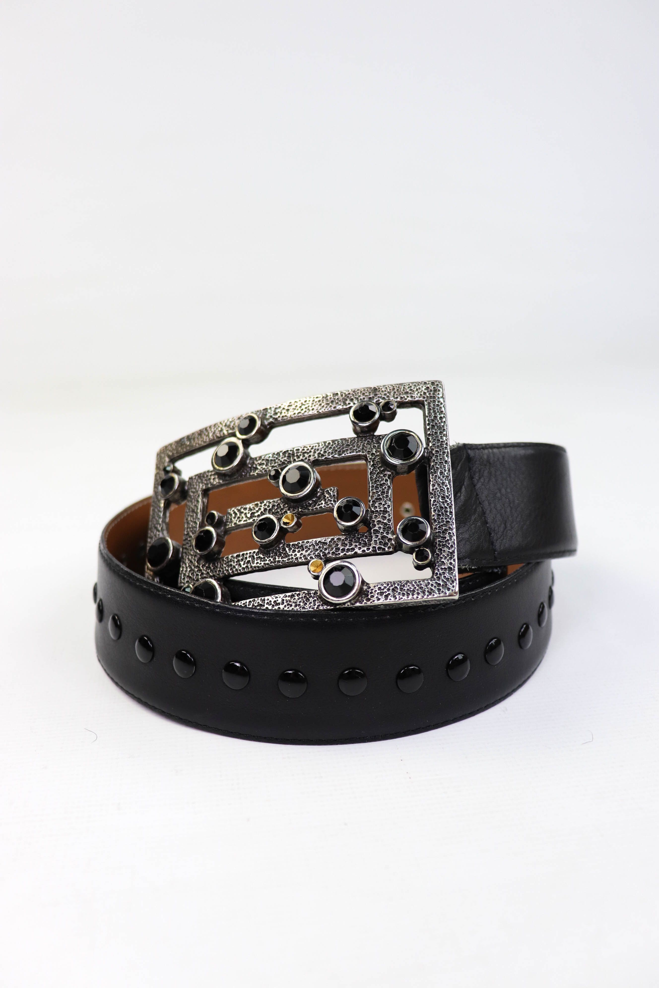 Vintage NOEMI LIBERTI PARIS Rhinestones Buckle Leather Studded Belt Size ONE SIZE - 1 Thumbnail