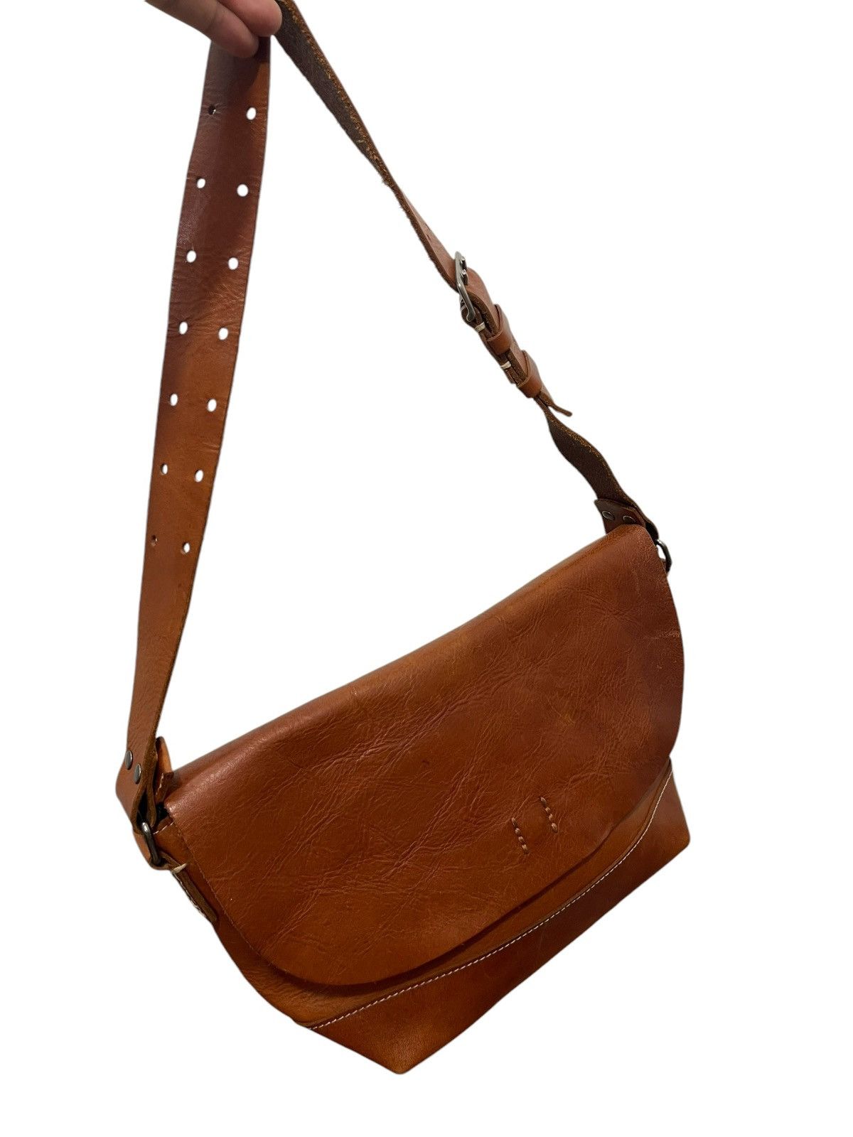 Japanese Brand Full Leather Patina Beach Sound Cross Body Bag 4🟩 Size ONE SIZE - 3 Thumbnail