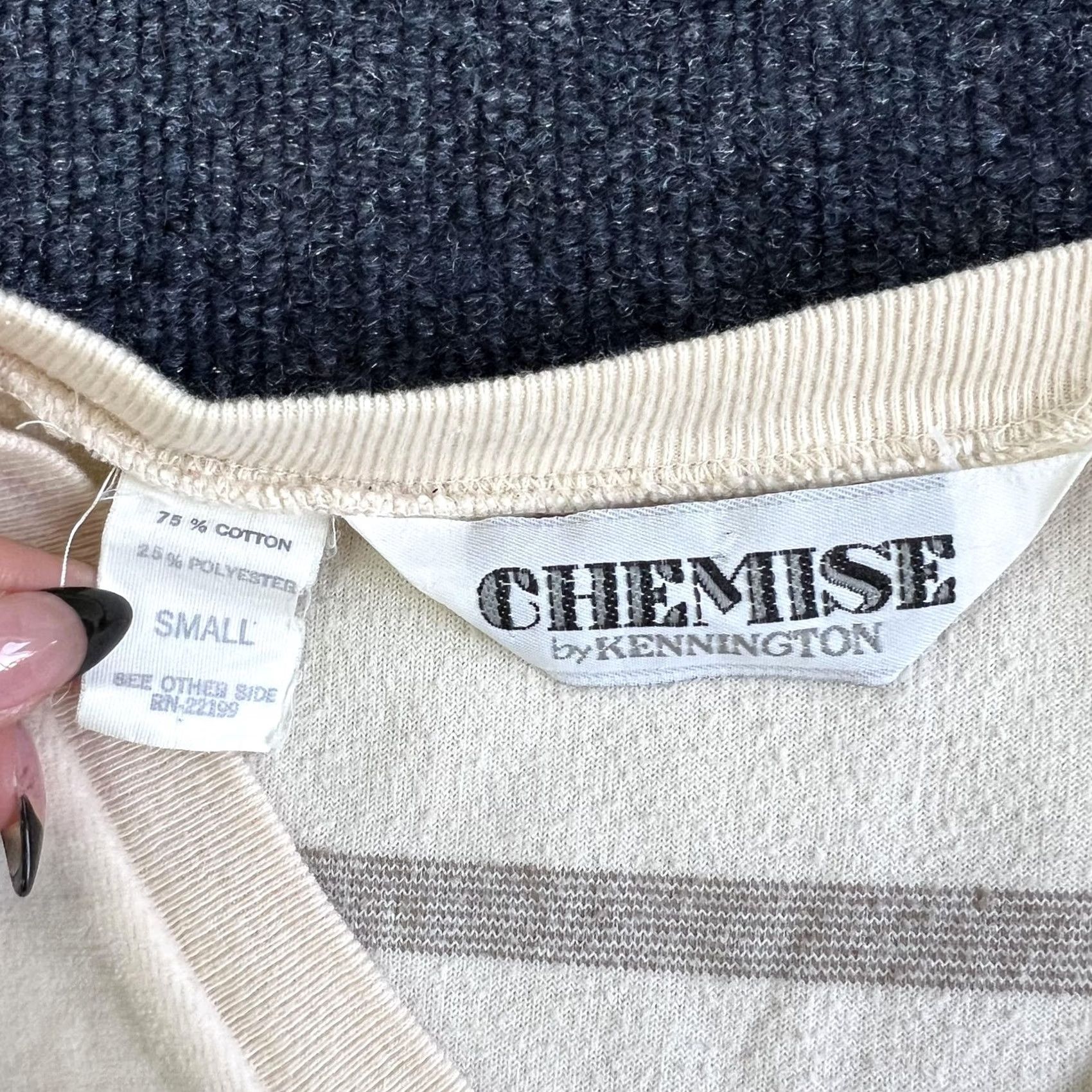 Vintage Vintage Chemise by Kennington Sweater Mens Small Cream Stripe V Neck Retro 70s Size US S / EU 44-46 / 1 - 4 Thumbnail