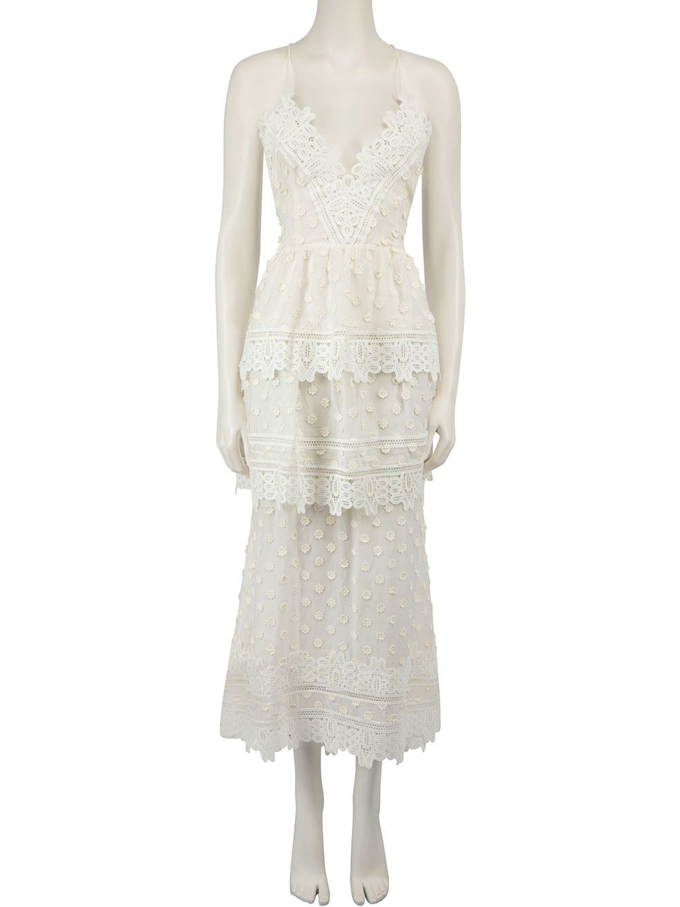 image of Self Portrait White Lace Ivy Midi Dress, Women's (Size XS)