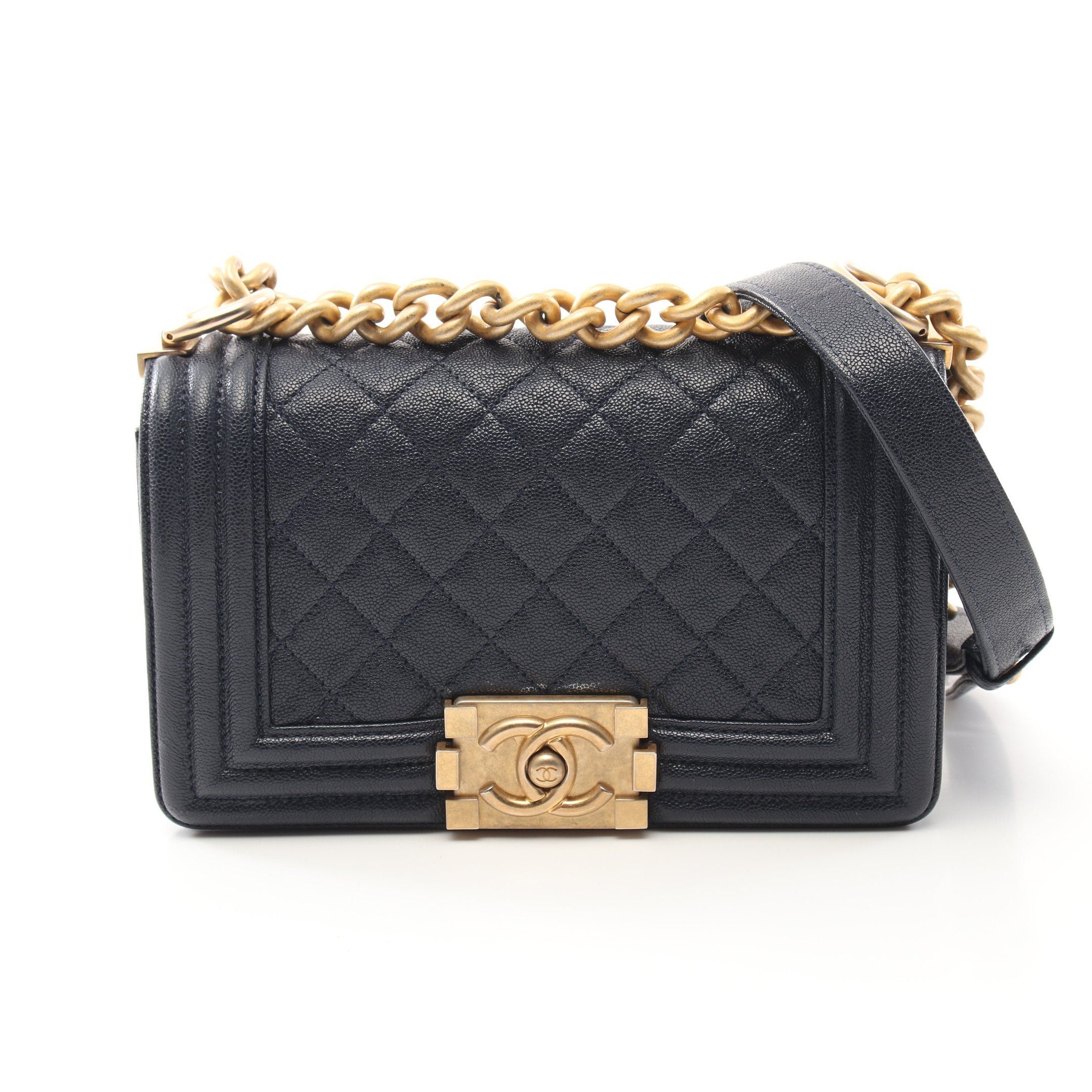 Chanel Chanel Boy Chanel Small Chain Shoulder Bag Caviar Skin Dark Navy Gold Hardware Size ONE SIZE - 1 Thumbnail