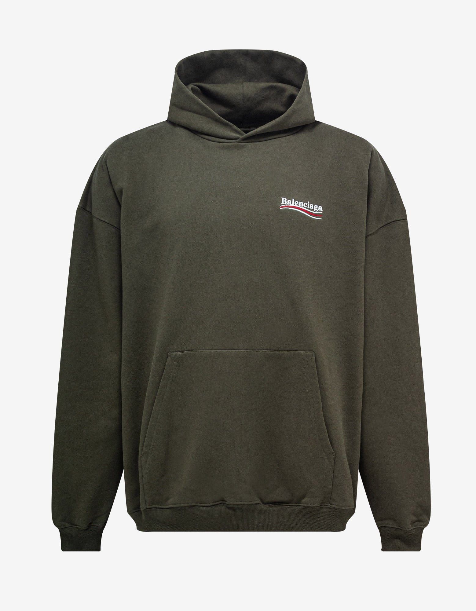 Image of Balenciaga Khaki Political Logo Large Fit Hoodie in Green, Men's (Size XS)