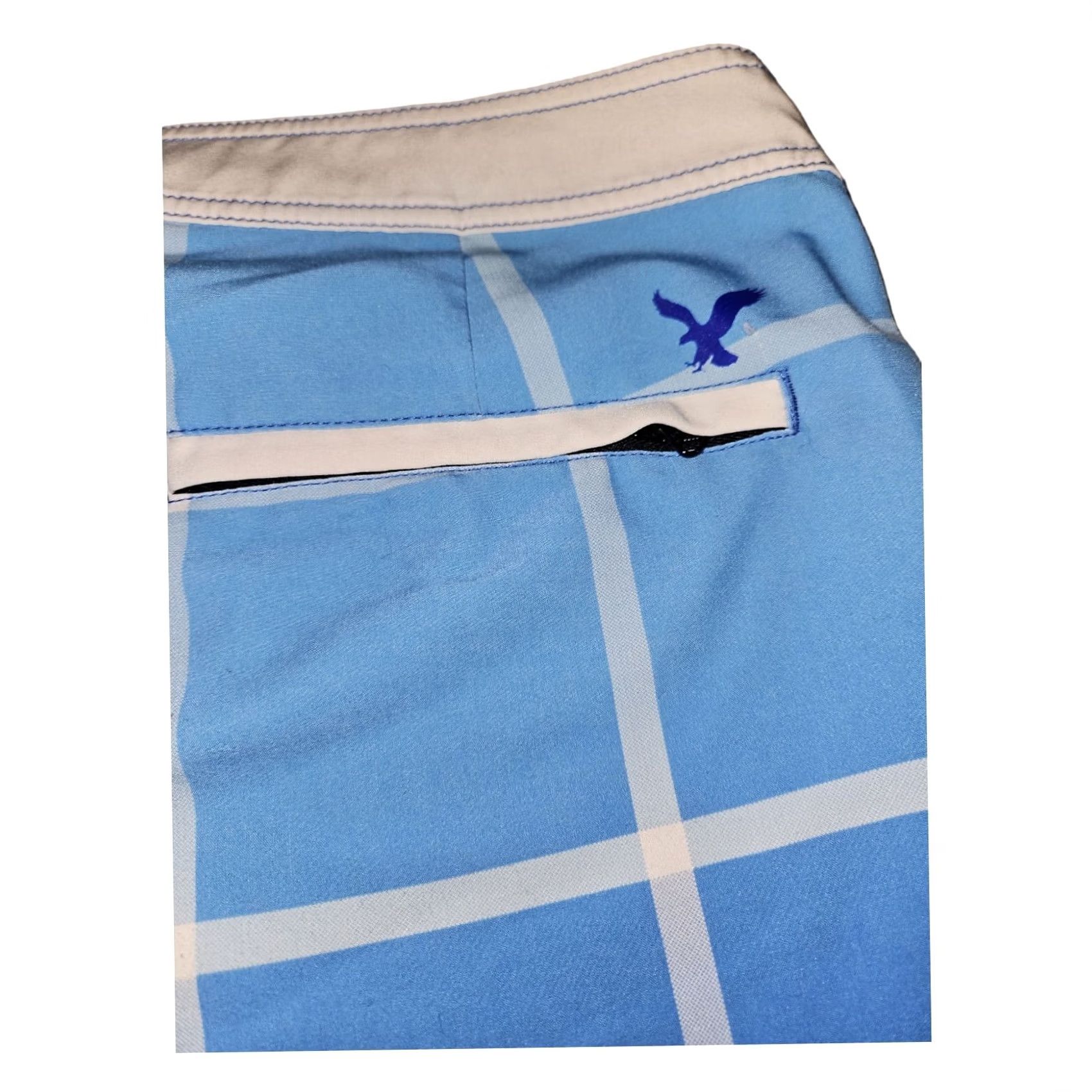 American Eagle Outfitters VINTAGE American Eagle Outfitters Swim Trunks Men Large Blue Check Zip Pocket Drawstring Preppy Size ONE SIZE - 7 Thumbnail