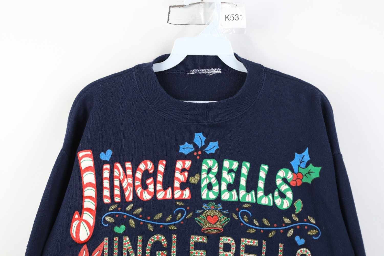 Vintage Vintage 90s Christmas Jingle Bells Crewneck Sweatshirt Blue Size L / US 10 / IT 46 - 2 Thumbnail