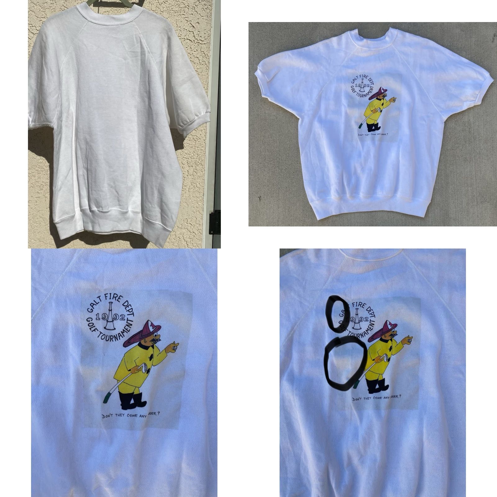 Tultex Vtg Galt Fire Dept Golf Tournament 1992 Raglan Sweatshirt Short Sleeve Tultex White L Mens Size US L / EU 52-54 / 3 - 9 Thumbnail