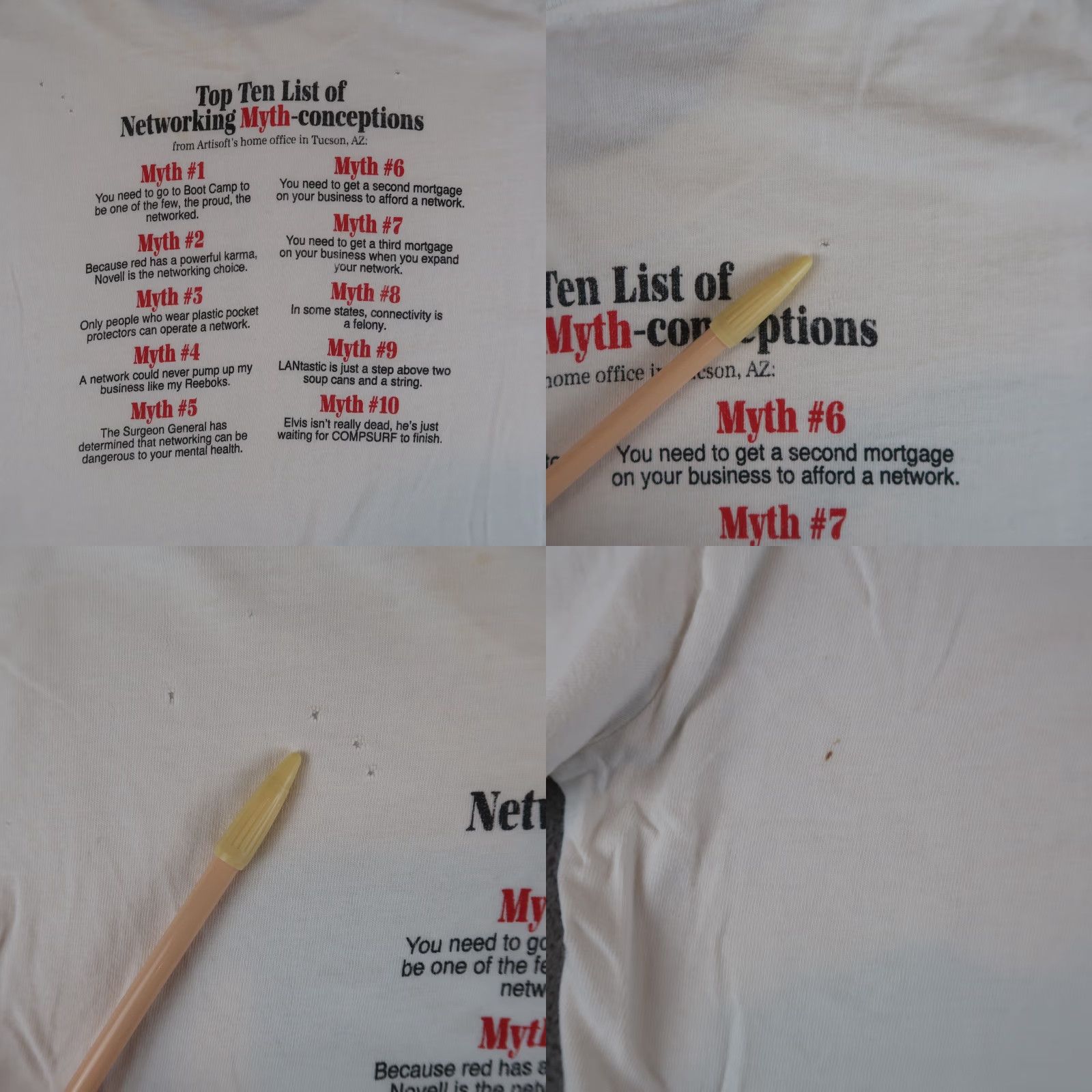 Vintage VINTAGE 90s Oneita Shatters The Myth T Shirt Networking Mens Size XL White USA Nike? Size US XL / EU 56 / 4 - 9 Thumbnail
