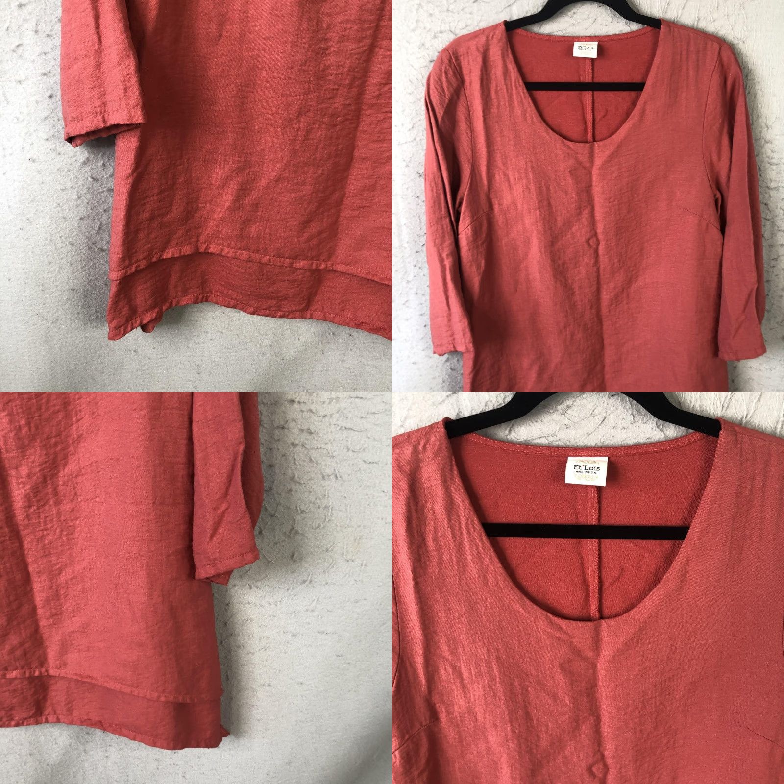 Vintage Et'Lois Blouse Shirt Womens XS Red Rayon Nylon Scoop Neck 3/4 Sleeve Tunic High-Low Hem Casual USA Size XS / US 0-2 / IT 36-38 - 8 Thumbnail