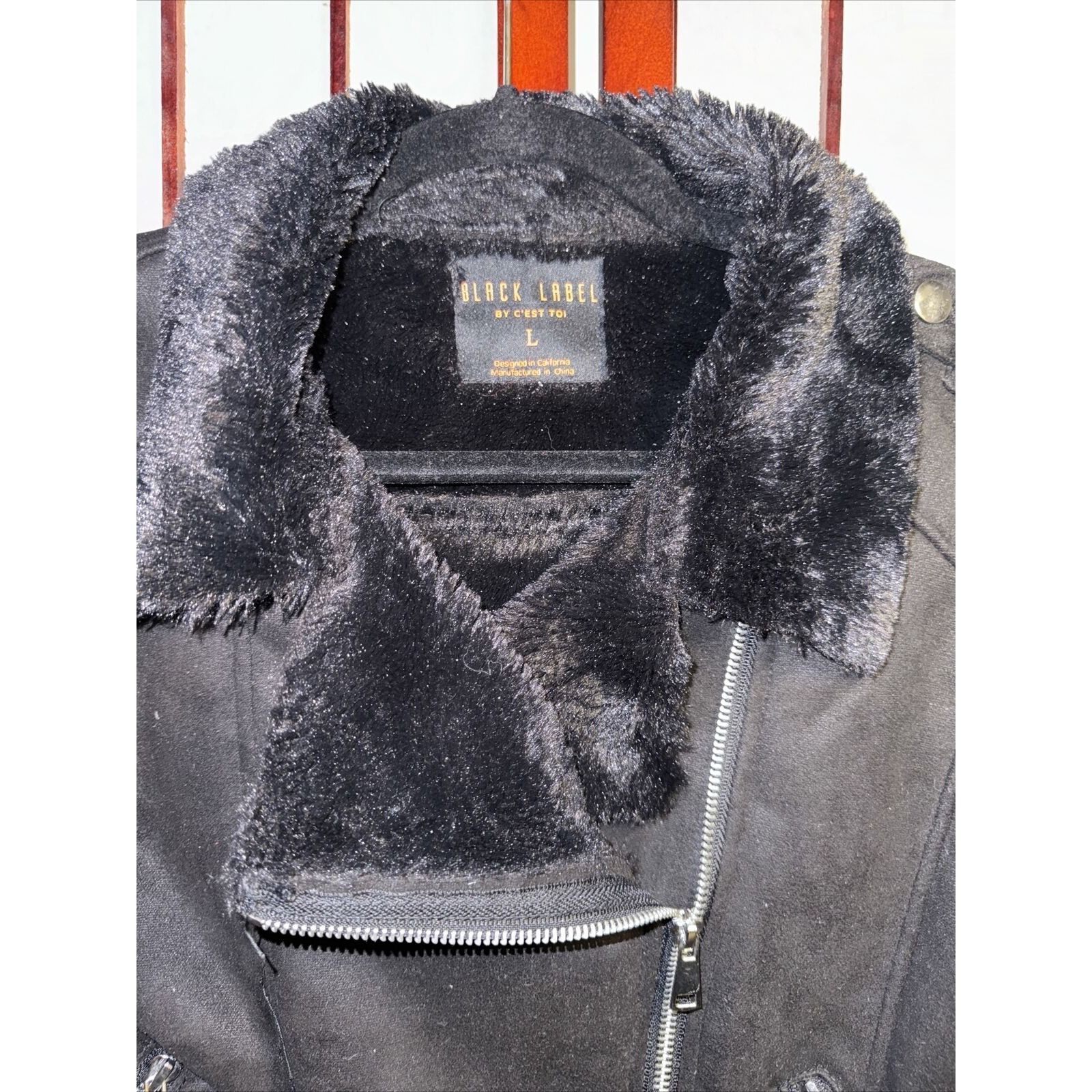 Black Label Black Label Cropped Biker Jacket Black Faux Suede Faux Shear Size L / US 10 / IT 46 - 2 Thumbnail