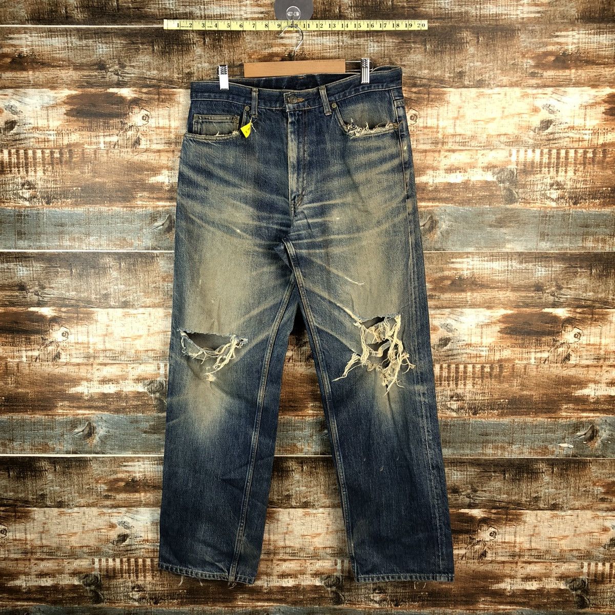 Japanese Brand DL Japan vintage selvedge Blue Distressed Denim Pants #C163 Size US 32 / EU 48 - 1 Thumbnail
