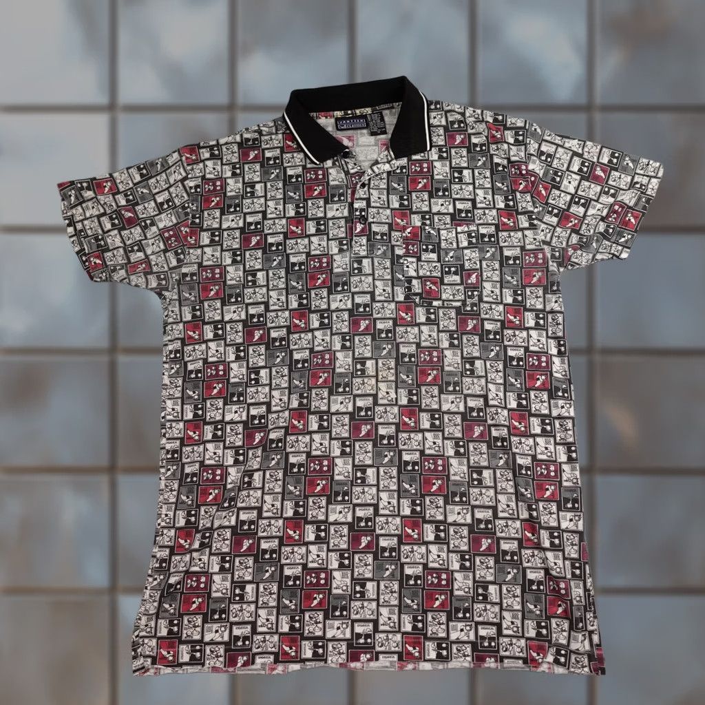 Jantzen VINTAGE Jantzen Polo Shirt Mens XL Black Gray Golf Comic Strip All over Print Size US XL / EU 56 / 4 - 1 Thumbnail