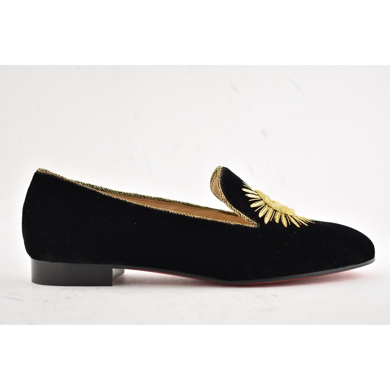 Christian Louboutin Morning Sakouette Flat Black Velvet Gold Sun Slip Loafer 37 Size US 7 / IT 37 - 2 Thumbnail