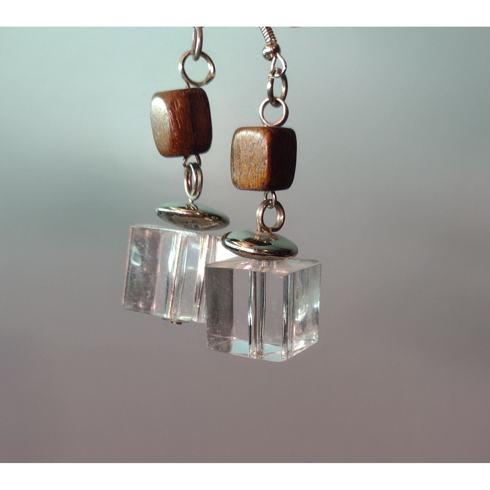 Vintage Lucite Wood Beaded Cubed Single Strand Necklace Earring Set Size ONE SIZE - 3 Thumbnail