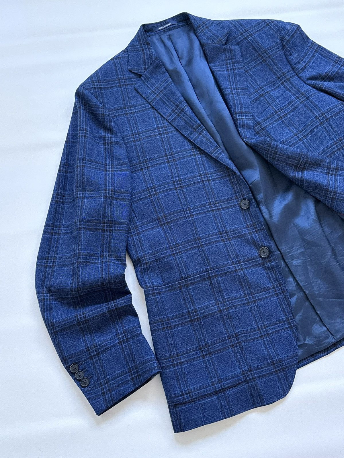 Boggi Boggi Milano Wool Drago 130s Navy Blue Plaid Blazer Jacket Size 42R - 4 Thumbnail
