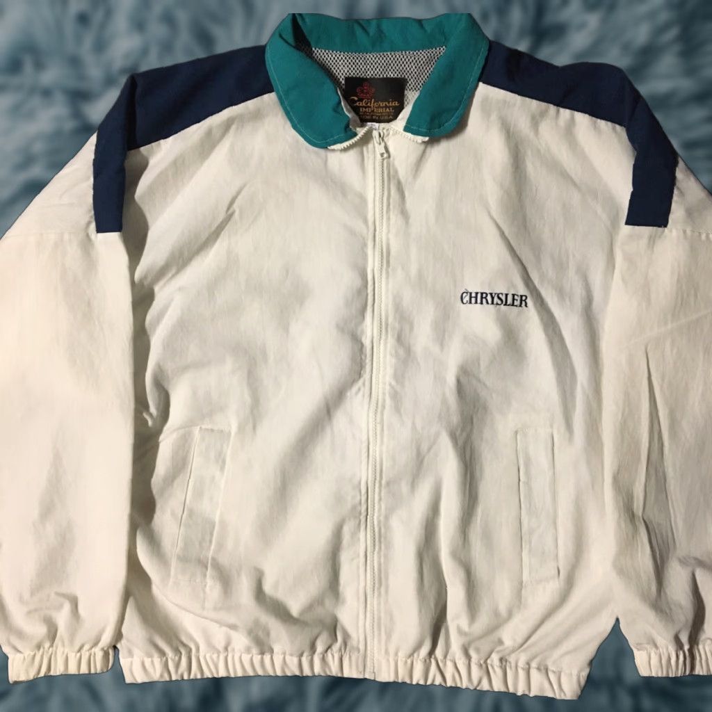 Vintage VINTAGE Chrysler Spellout Jacket Men's XL White USA 80s Grunge Racing Cars Politic Size US XL / EU 56 / 4 - 1 Thumbnail