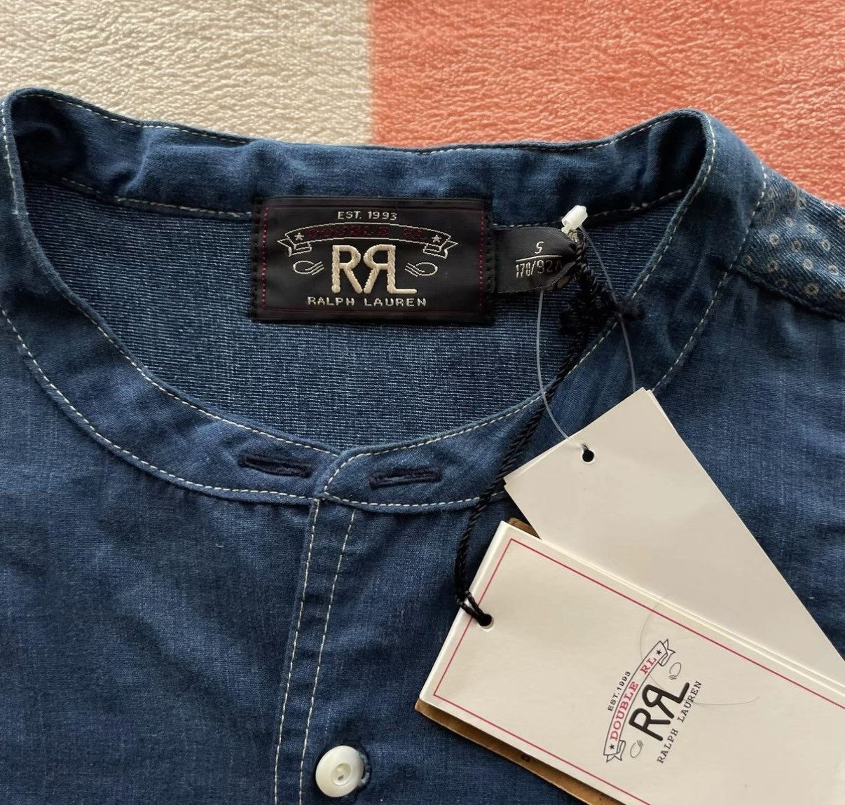 RRL Ralph Lauren RRL Ralph Lauren Double RL Indigo Dot Henley K22 Size US S / EU 44-46 / 1 - 3 Thumbnail