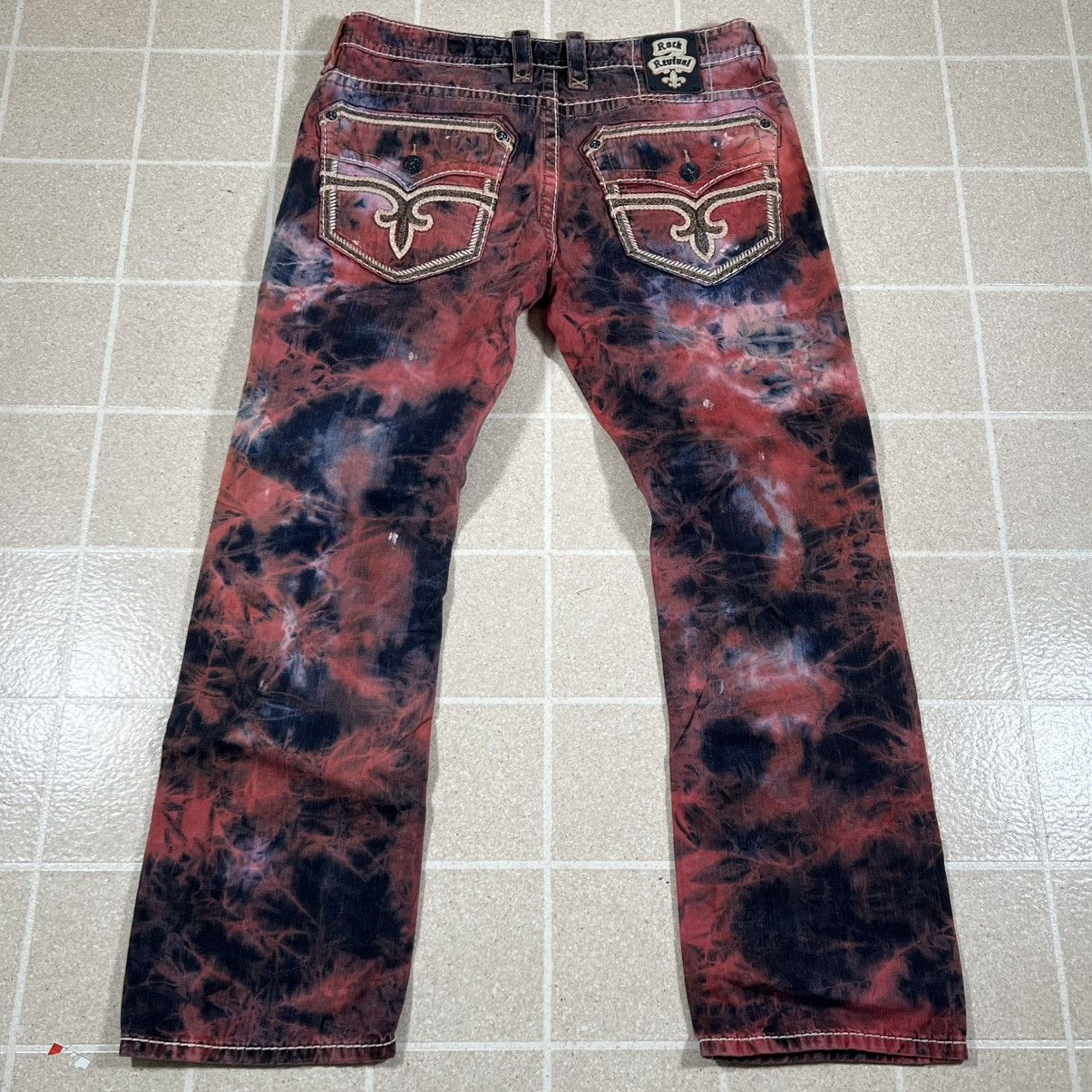 Rock Revival Rock Revival Dan Straight Jeans 38x32 Red Blue Tie Dye Pants Size US 38 / EU 54 - 1 Thumbnail