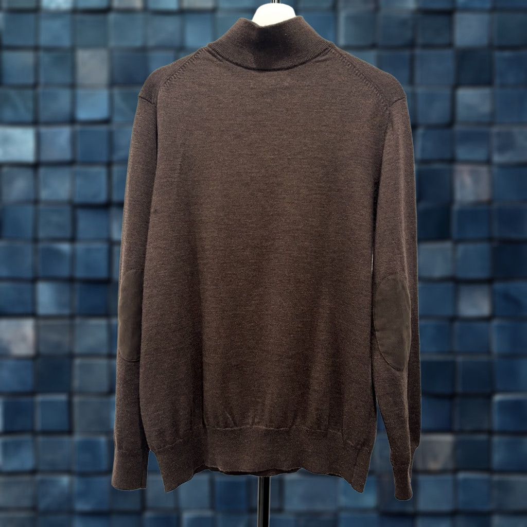 Joseph Abboud Joseph Abboud Mens Merino Wool Blend 1/4 Zip Long Sleeve Sweater Size L Brown Elbow Pad Mock Neck Pullover (Regular) Size US L / EU 52-54 / 3 - 1 Thumbnail