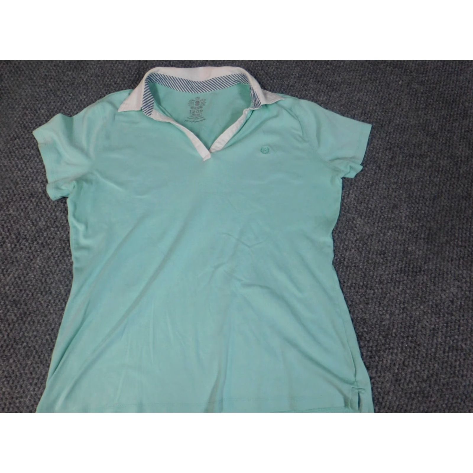 Izod IZOD Blouse Womens Medium Blue Polo Pullover Cap Sleeve Collared Short Sleeve Ruffle 100% Cotton Rayon Casual Classic Basic Regular Mens Women Girls Size M / US 6-8 / IT 42-44 - 3 Thumbnail