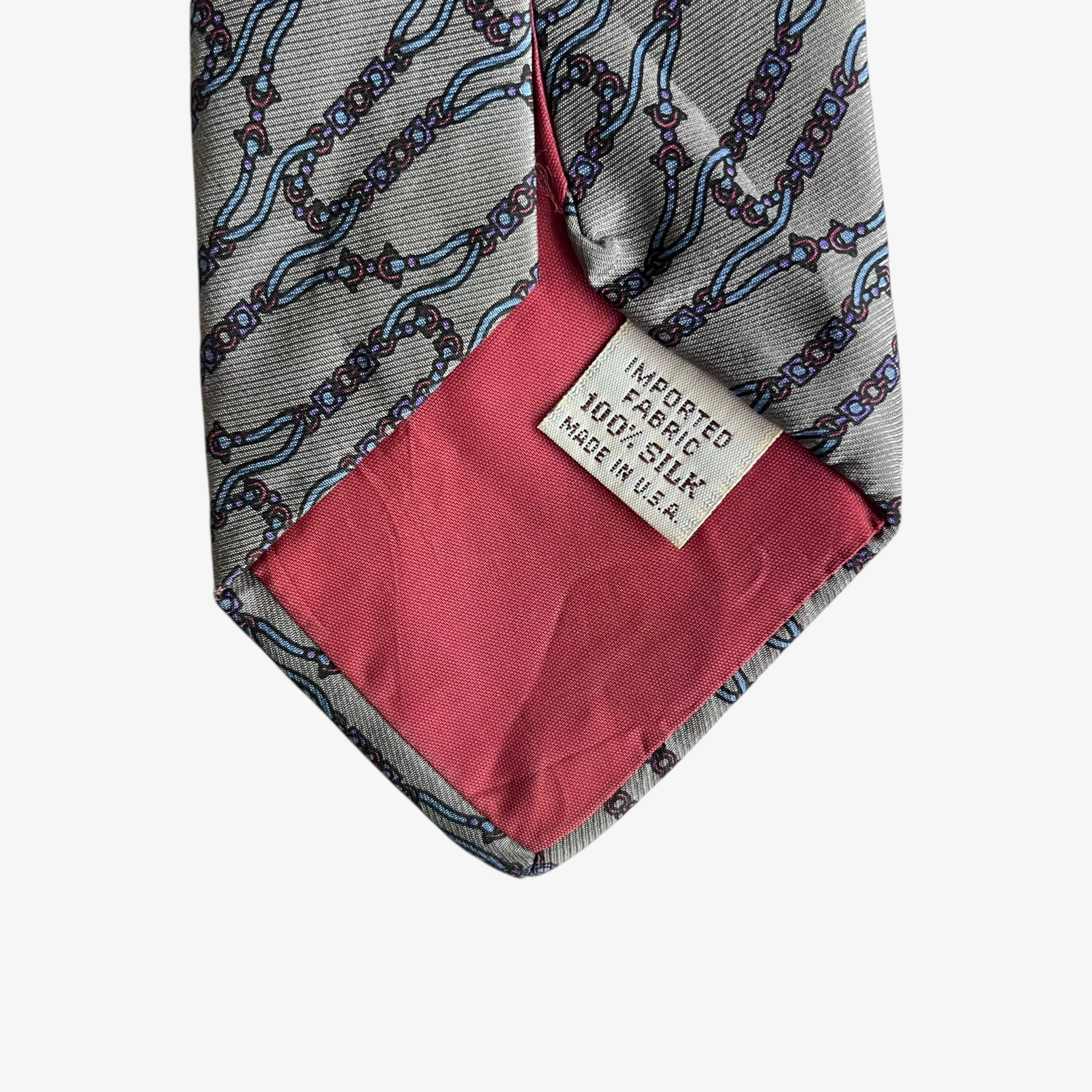 Yves Saint Laurent Vintage 80s Yves Saint Laurent YSL Chain Striped Silk Tie Size ONE SIZE - 3 Thumbnail