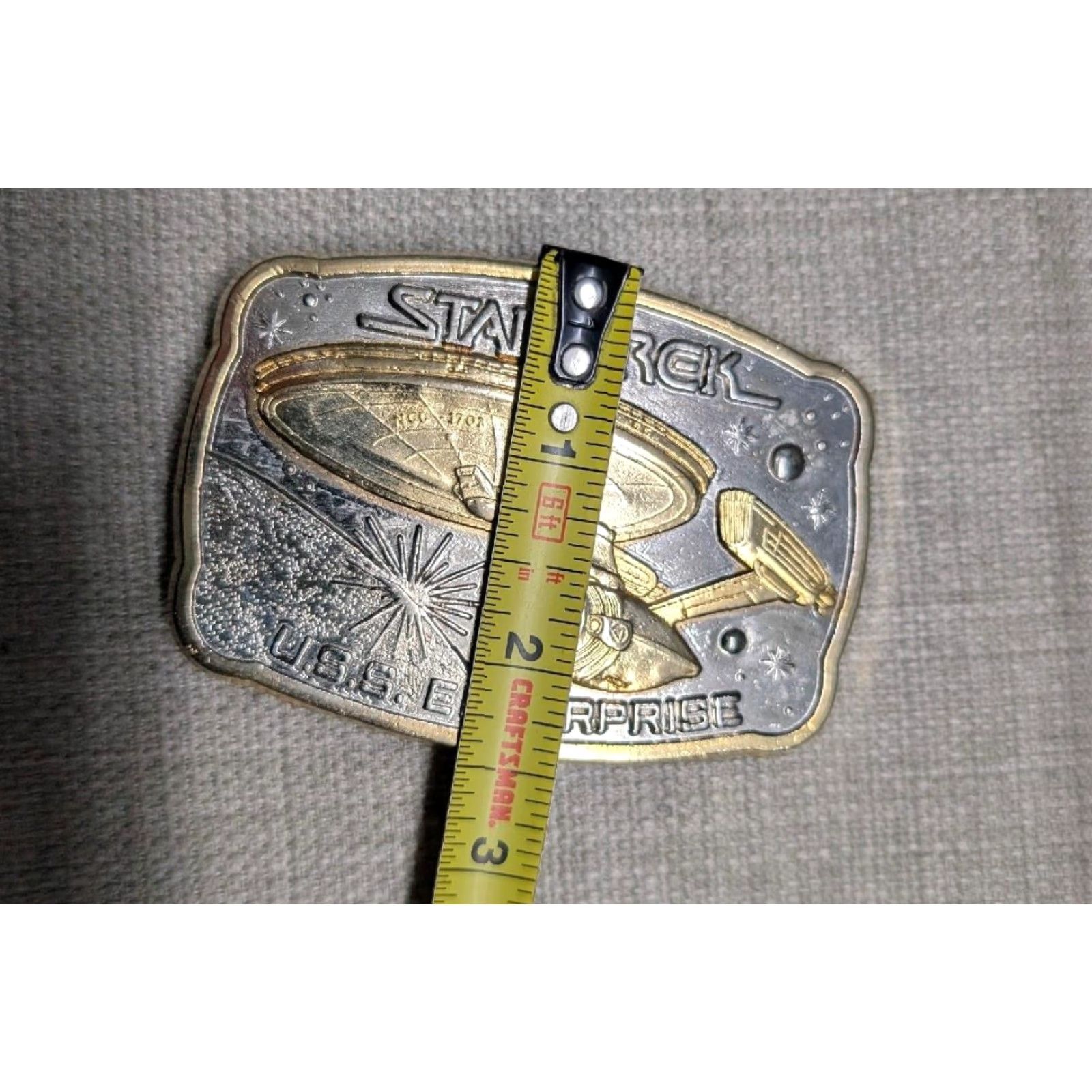 Vintage VINTAGE STAR TREK belt buckle 24KT gold USS ENTERPRISE silver WESTERN Men Belt Buckle XS? Size ONE SIZE - 6 Thumbnail