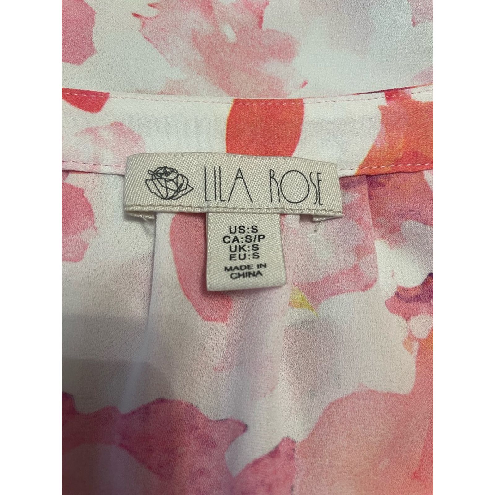 Other Lila Rose Tunic Top Split V-Neckline Floral Pink Orange S Size S / US 4 / IT 40 - 7 Thumbnail