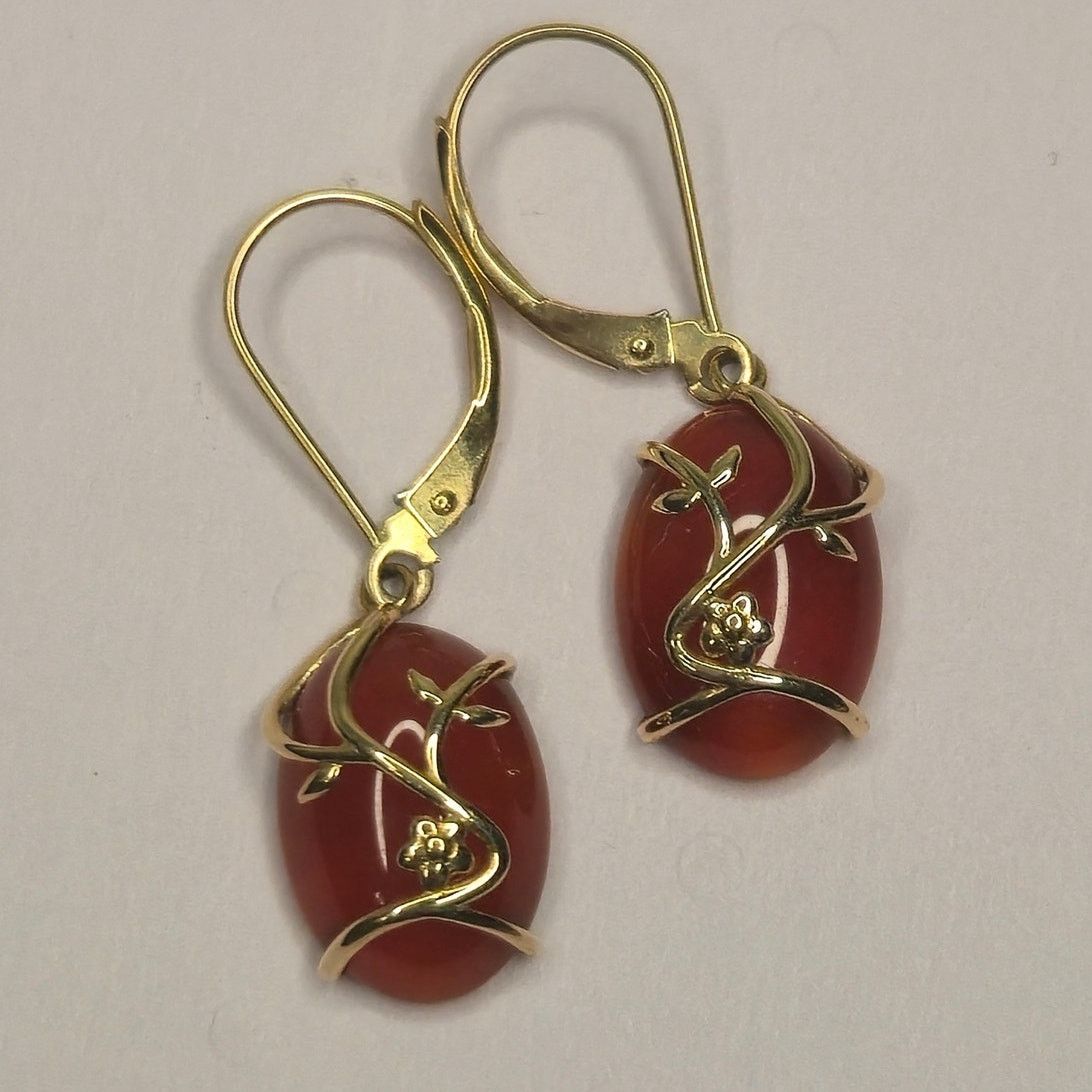 Vintage Vintage 14K Gold Carnelian Agate Dangle Earrings Statement Size ONE SIZE - 14 Thumbnail
