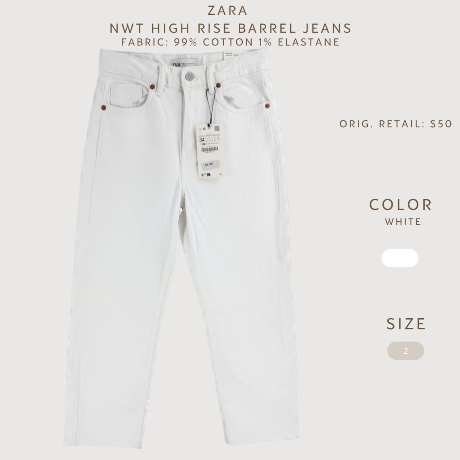 Zara Zara NWT High Rise Barrel Jeans White 2 Size 26" / US 2 / IT 38 - 2 Thumbnail