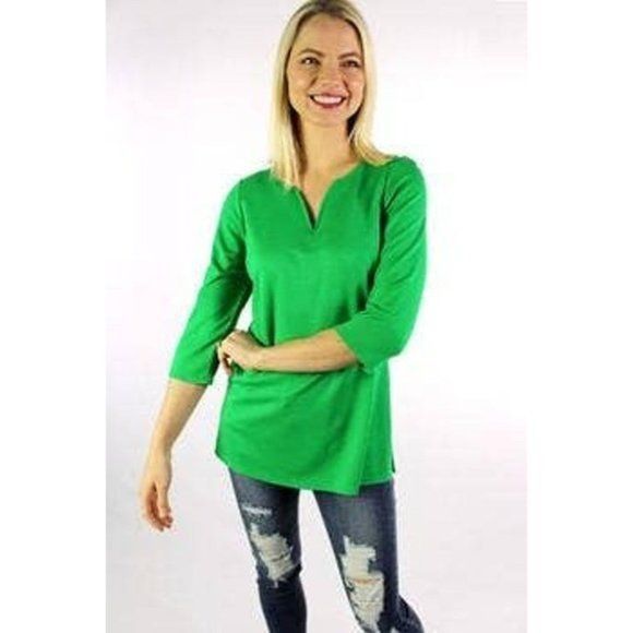 Other 3/4 Women's Sleeve Round Neck with Slit Top Medium Size M / US 6-8 / IT 42-44 - 2 Thumbnail